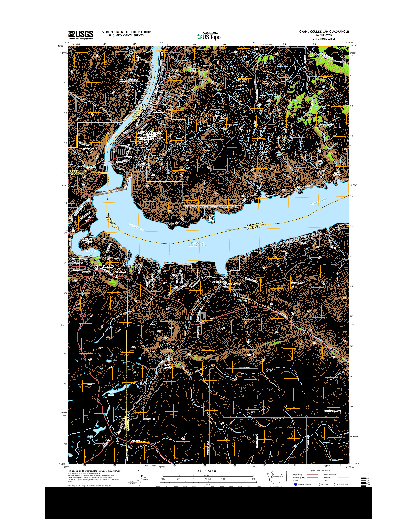 USGS US TOPO 7.5-MINUTE MAP FOR GRAND COULEE DAM, WA 2014
