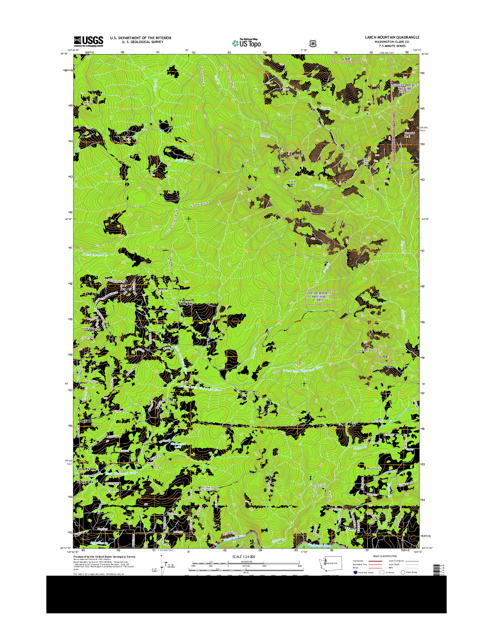 USGS US TOPO 7.5-MINUTE MAP FOR LARCH MOUNTAIN, WA 2014