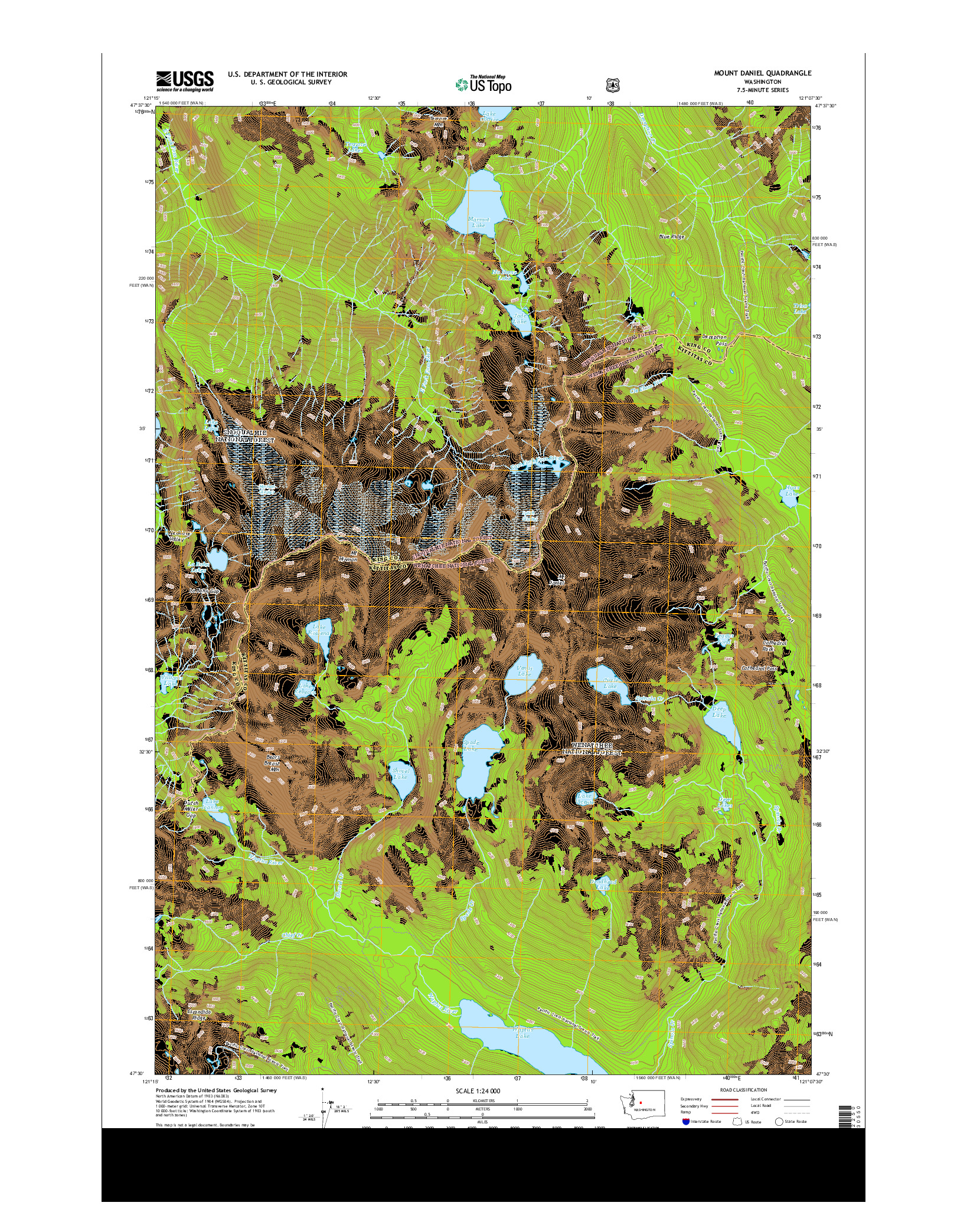 USGS US TOPO 7.5-MINUTE MAP FOR MOUNT DANIEL, WA 2014