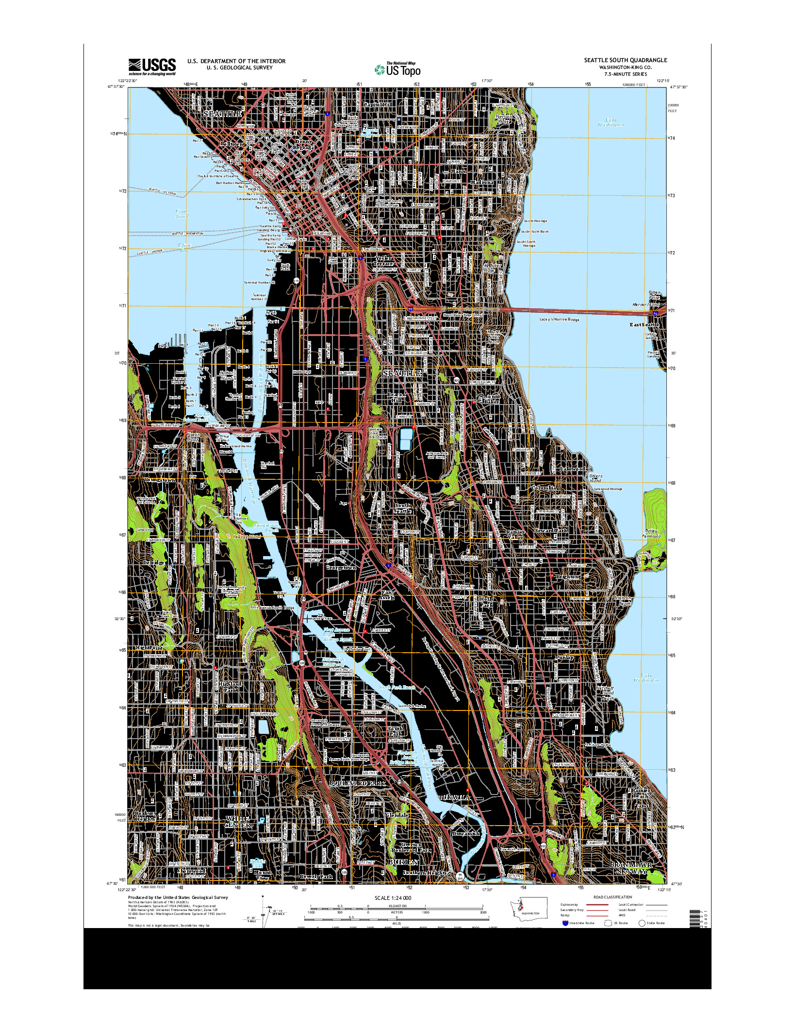 USGS US TOPO 7.5-MINUTE MAP FOR SEATTLE SOUTH, WA 2014