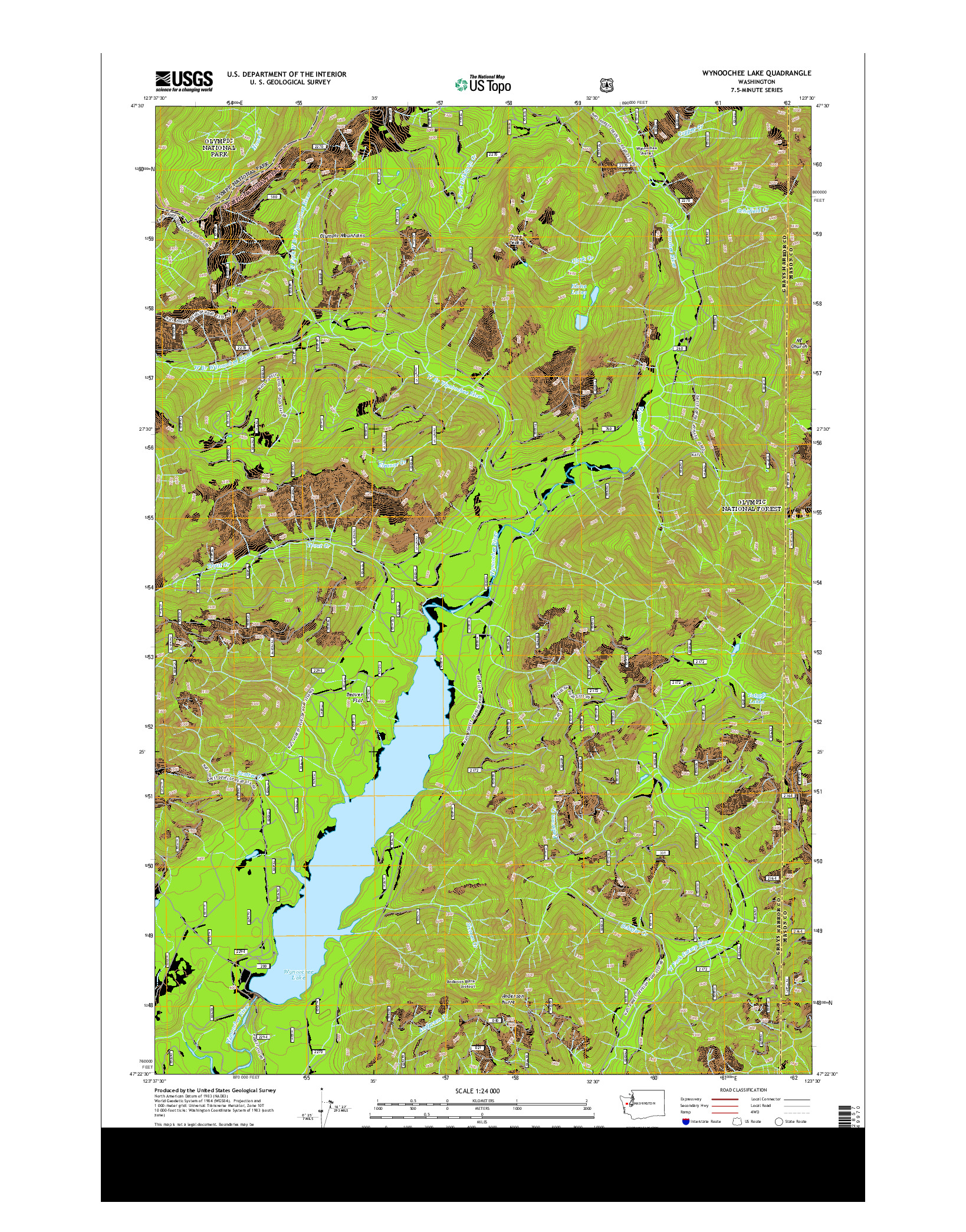 USGS US TOPO 7.5-MINUTE MAP FOR WYNOOCHEE LAKE, WA 2014