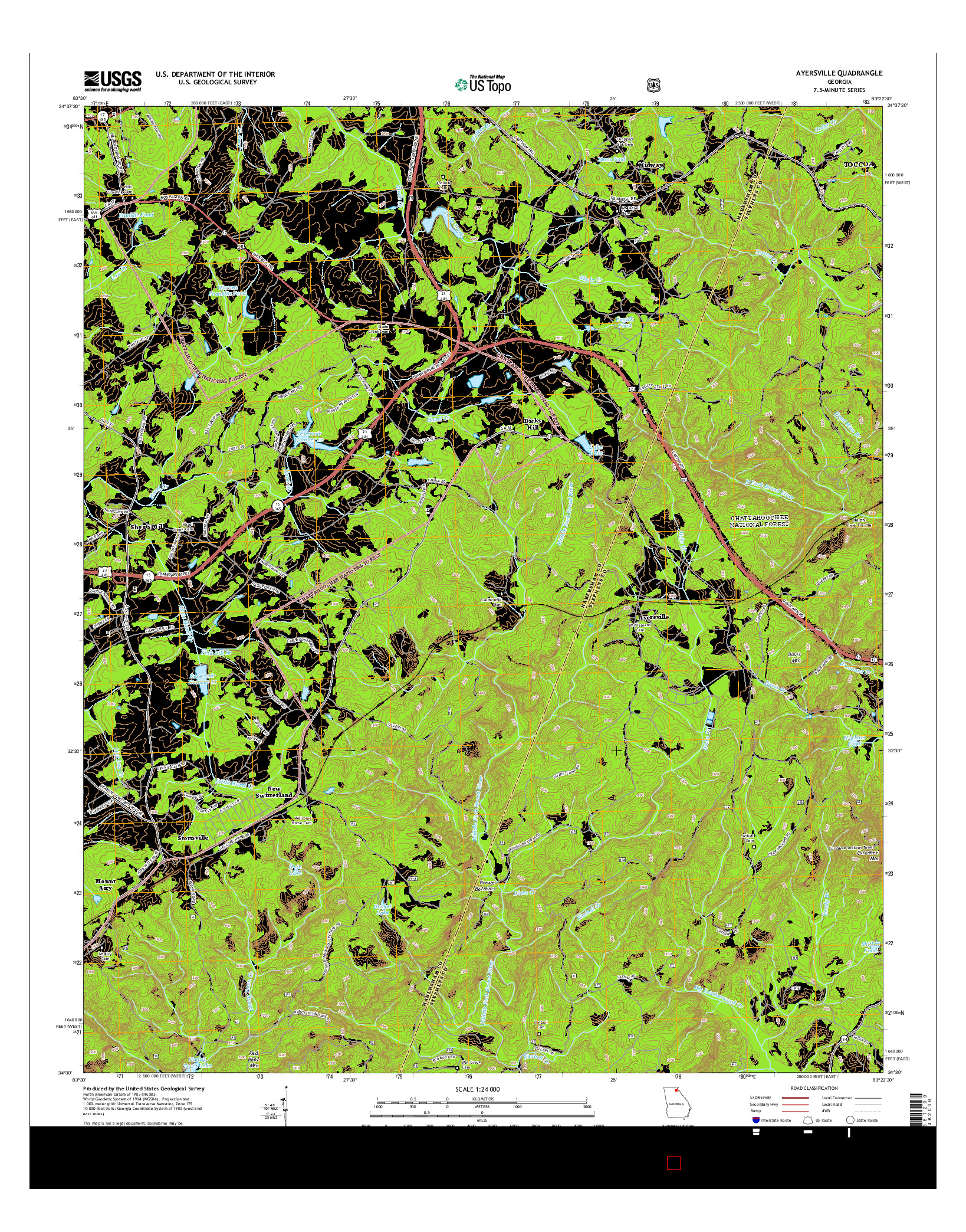 USGS US TOPO 7.5-MINUTE MAP FOR AYERSVILLE, GA 2014