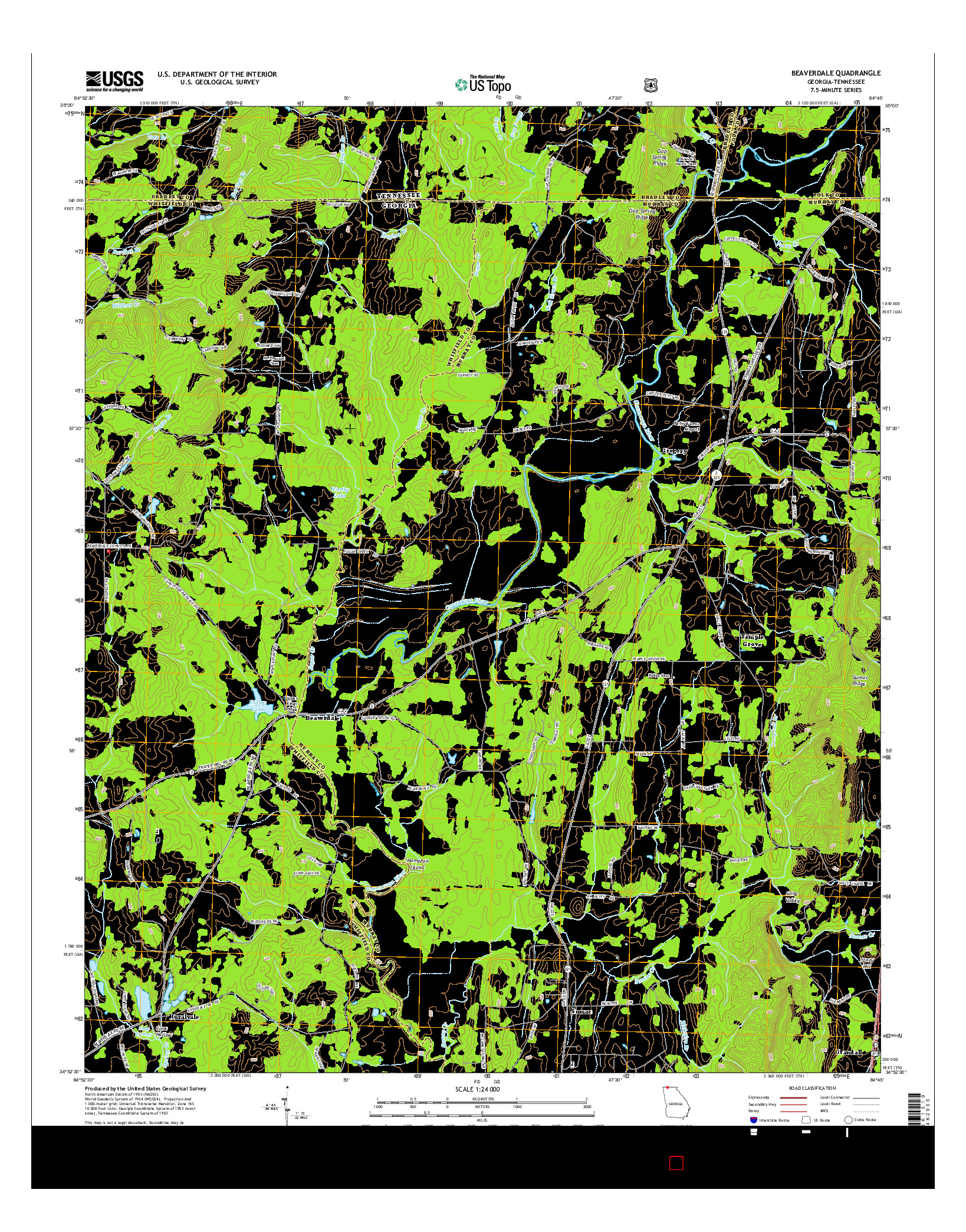 USGS US TOPO 7.5-MINUTE MAP FOR BEAVERDALE, GA-TN 2014
