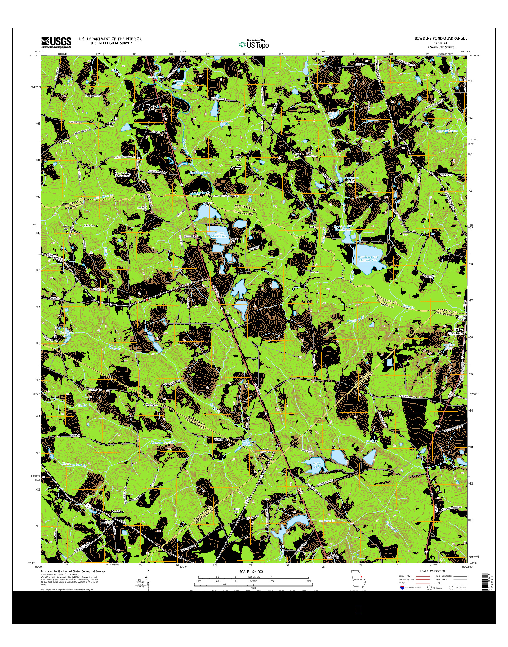 USGS US TOPO 7.5-MINUTE MAP FOR BOWDENS POND, GA 2014