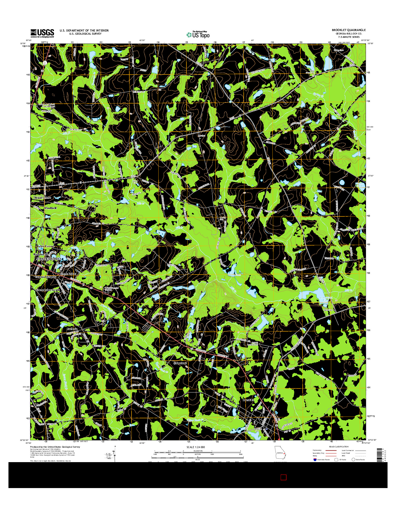 USGS US TOPO 7.5-MINUTE MAP FOR BROOKLET, GA 2014