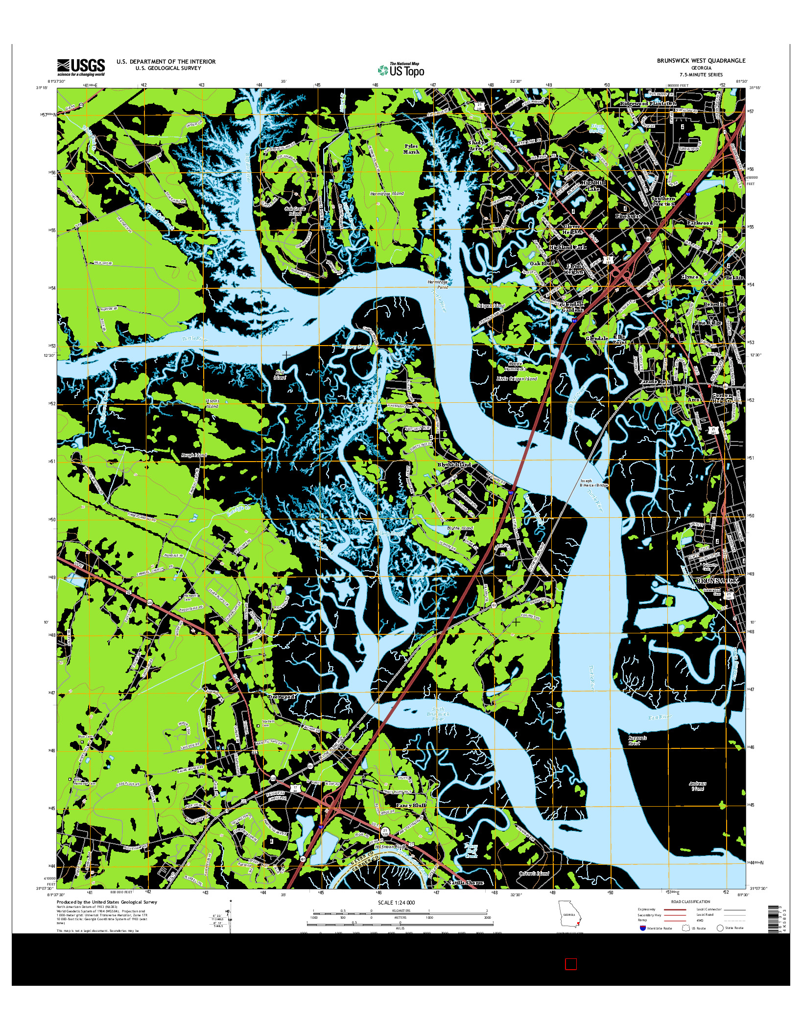 USGS US TOPO 7.5-MINUTE MAP FOR BRUNSWICK WEST, GA 2014