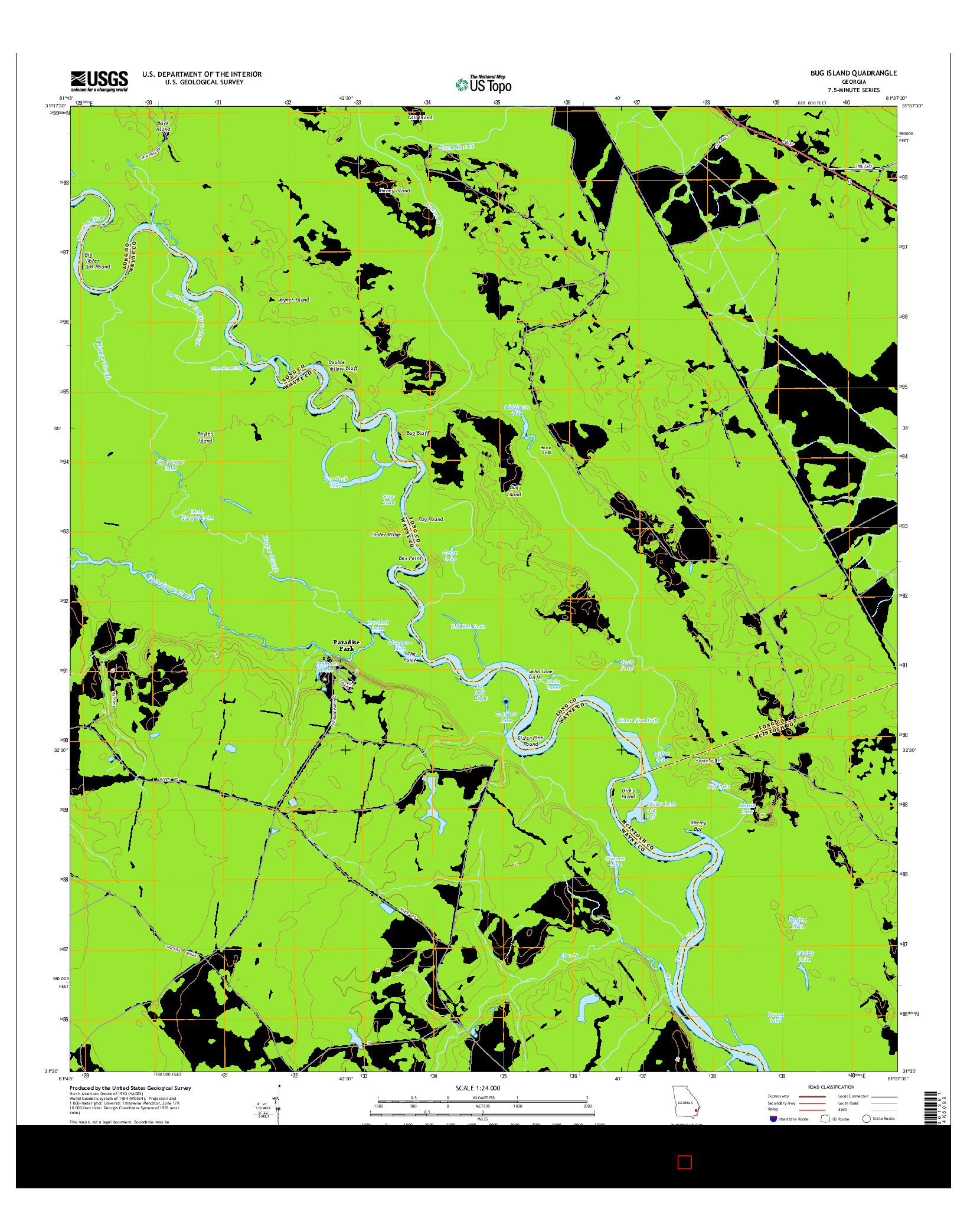 USGS US TOPO 7.5-MINUTE MAP FOR BUG ISLAND, GA 2014
