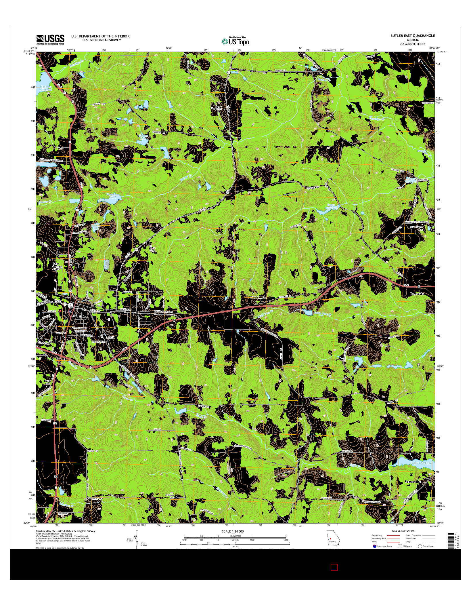 USGS US TOPO 7.5-MINUTE MAP FOR BUTLER EAST, GA 2014