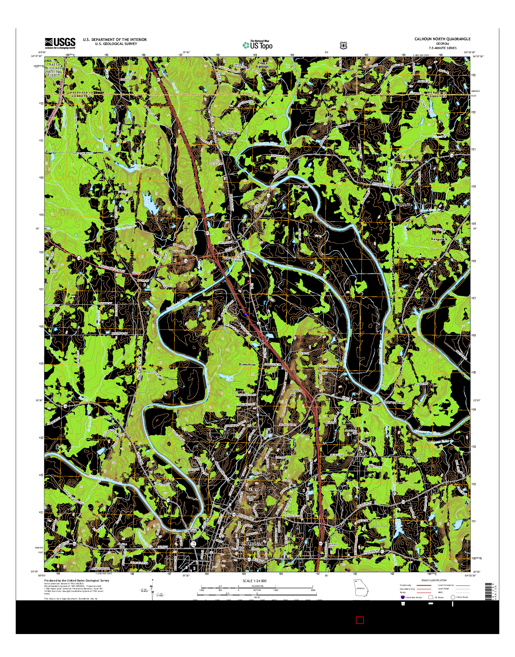 USGS US TOPO 7.5-MINUTE MAP FOR CALHOUN NORTH, GA 2014