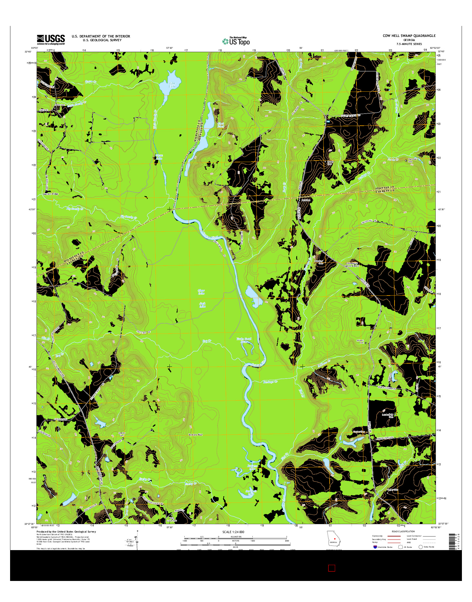 USGS US TOPO 7.5-MINUTE MAP FOR COW HELL SWAMP, GA 2014
