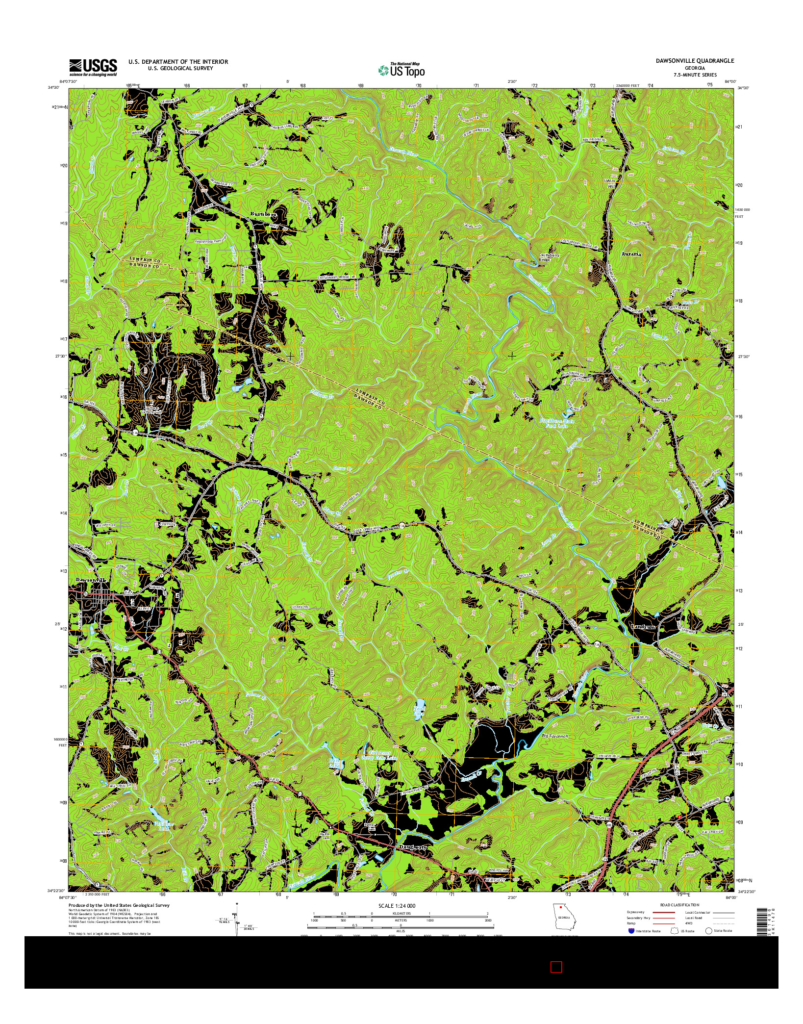 USGS US TOPO 7.5-MINUTE MAP FOR DAWSONVILLE, GA 2014