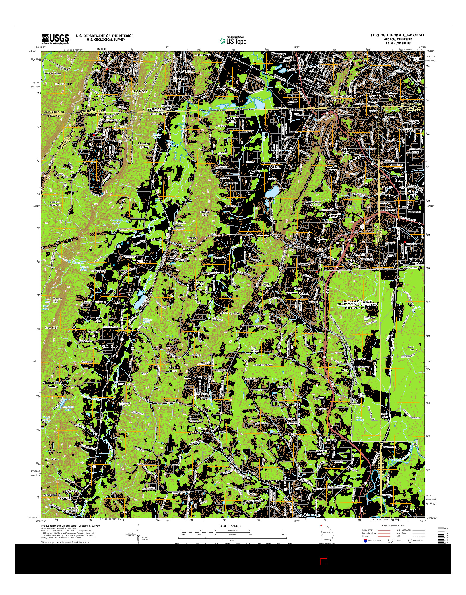 USGS US TOPO 7.5-MINUTE MAP FOR FORT OGLETHORPE, GA-TN 2014