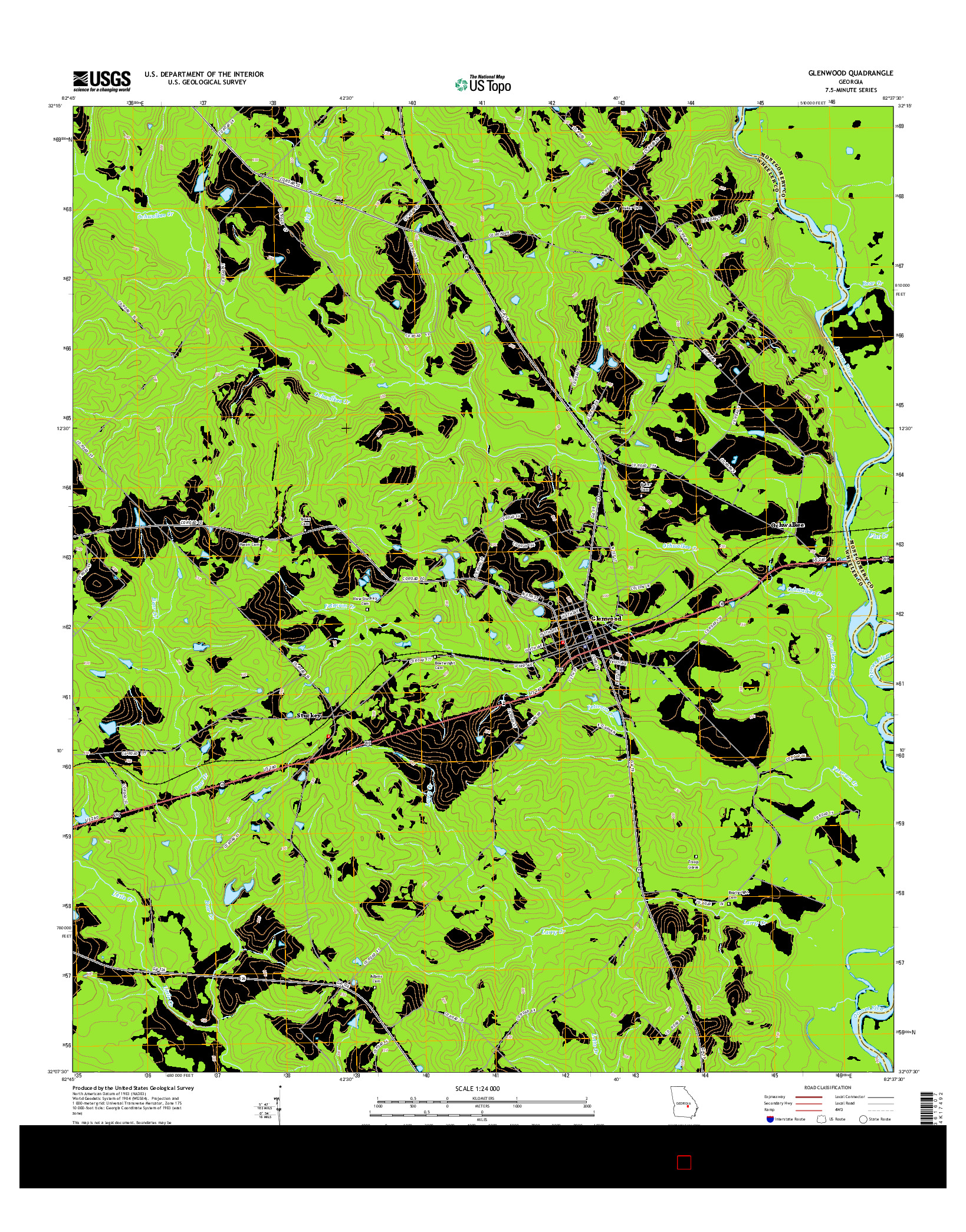 USGS US TOPO 7.5-MINUTE MAP FOR GLENWOOD, GA 2014