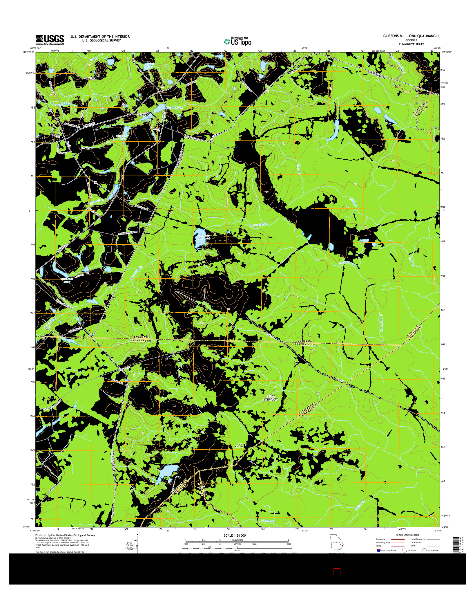 USGS US TOPO 7.5-MINUTE MAP FOR GLISSONS MILLPOND, GA 2014