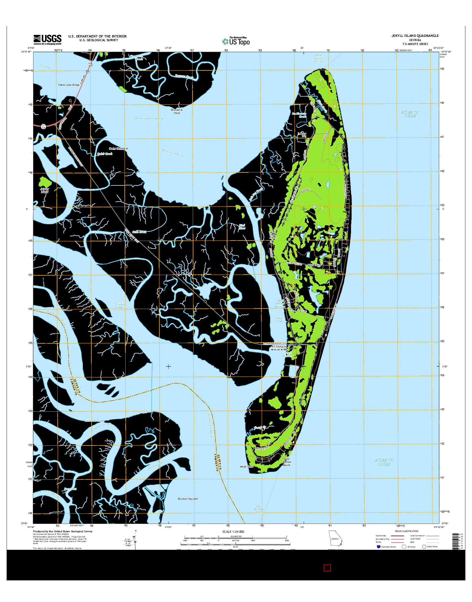 USGS US TOPO 7.5-MINUTE MAP FOR JEKYLL ISLAND, GA 2014