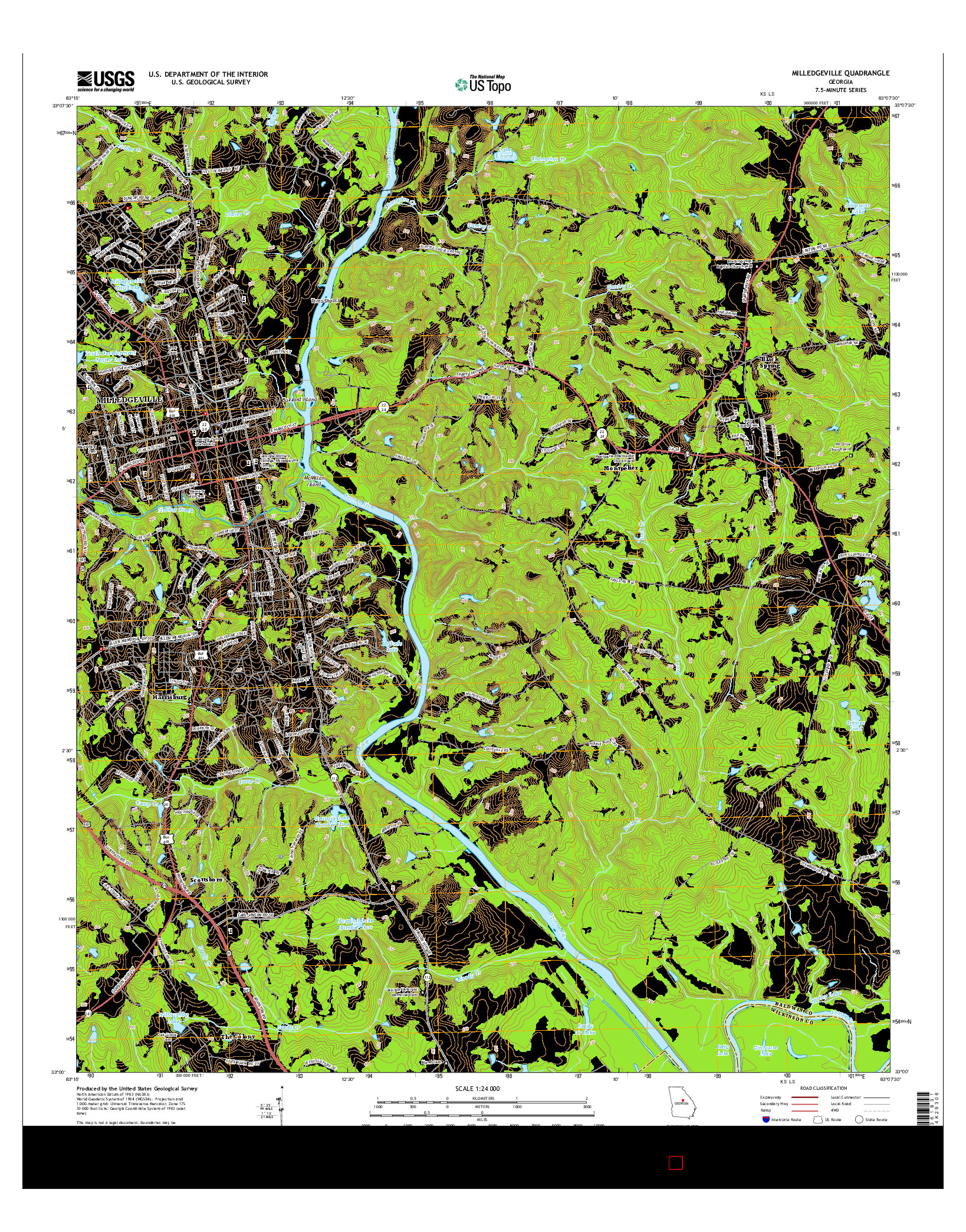 USGS US TOPO 7.5-MINUTE MAP FOR MILLEDGEVILLE, GA 2014