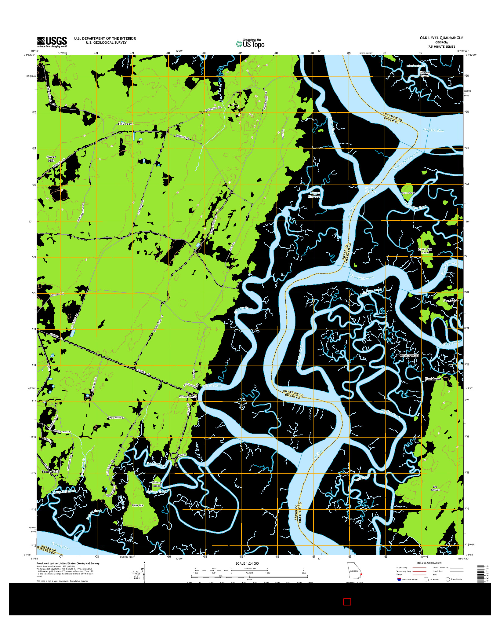 USGS US TOPO 7.5-MINUTE MAP FOR OAK LEVEL, GA 2014