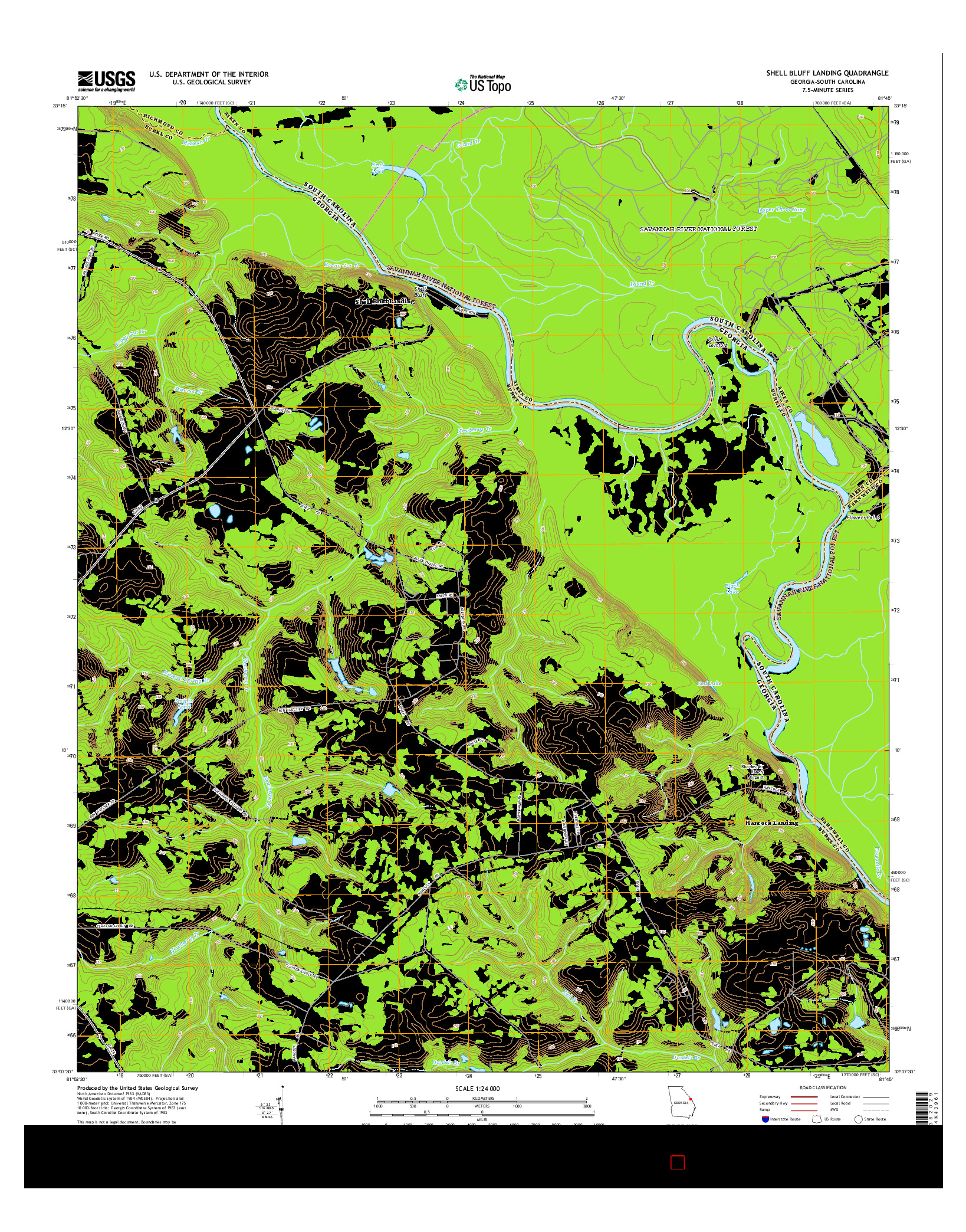 USGS US TOPO 7.5-MINUTE MAP FOR SHELL BLUFF LANDING, GA-SC 2014