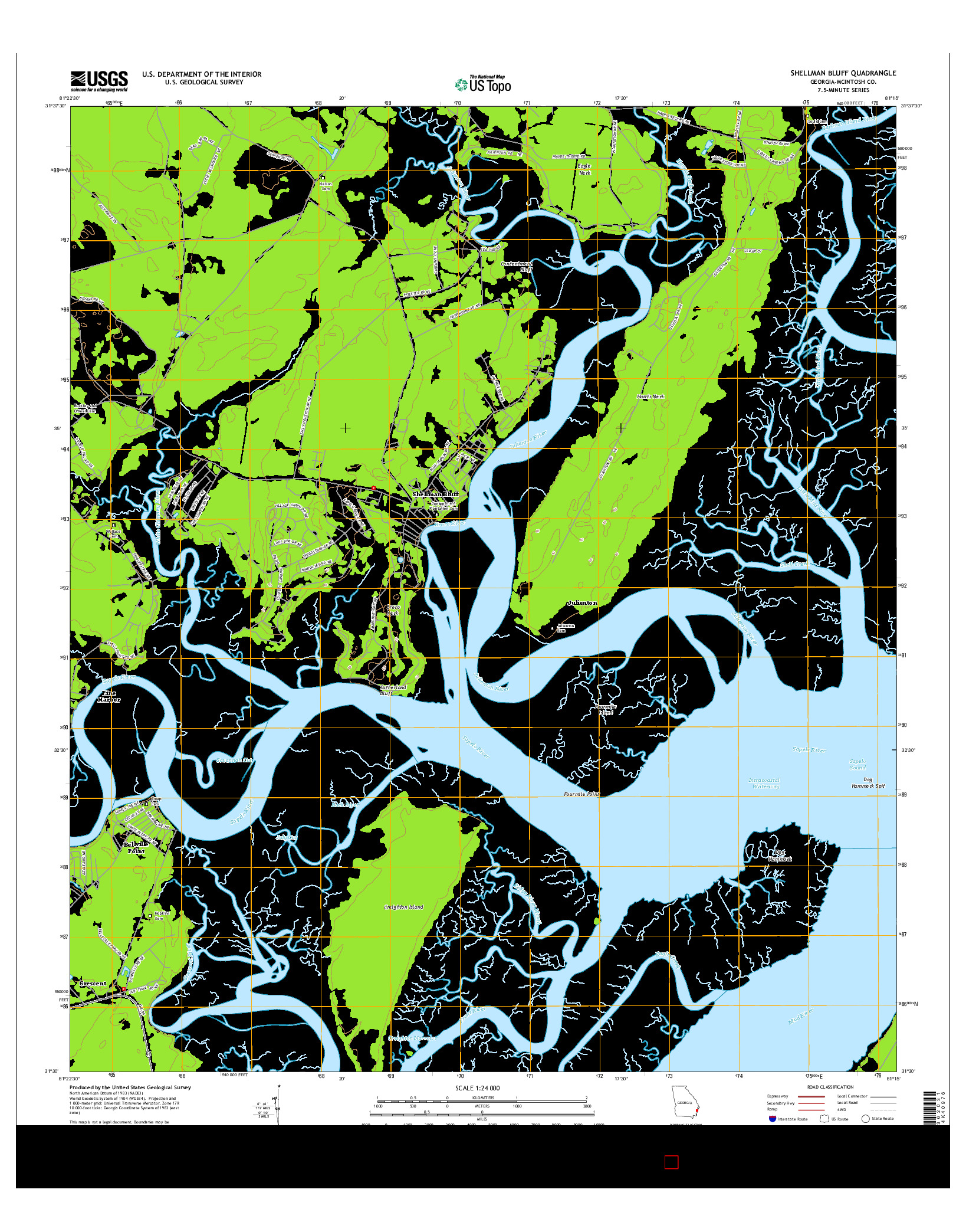USGS US TOPO 7.5-MINUTE MAP FOR SHELLMAN BLUFF, GA 2014
