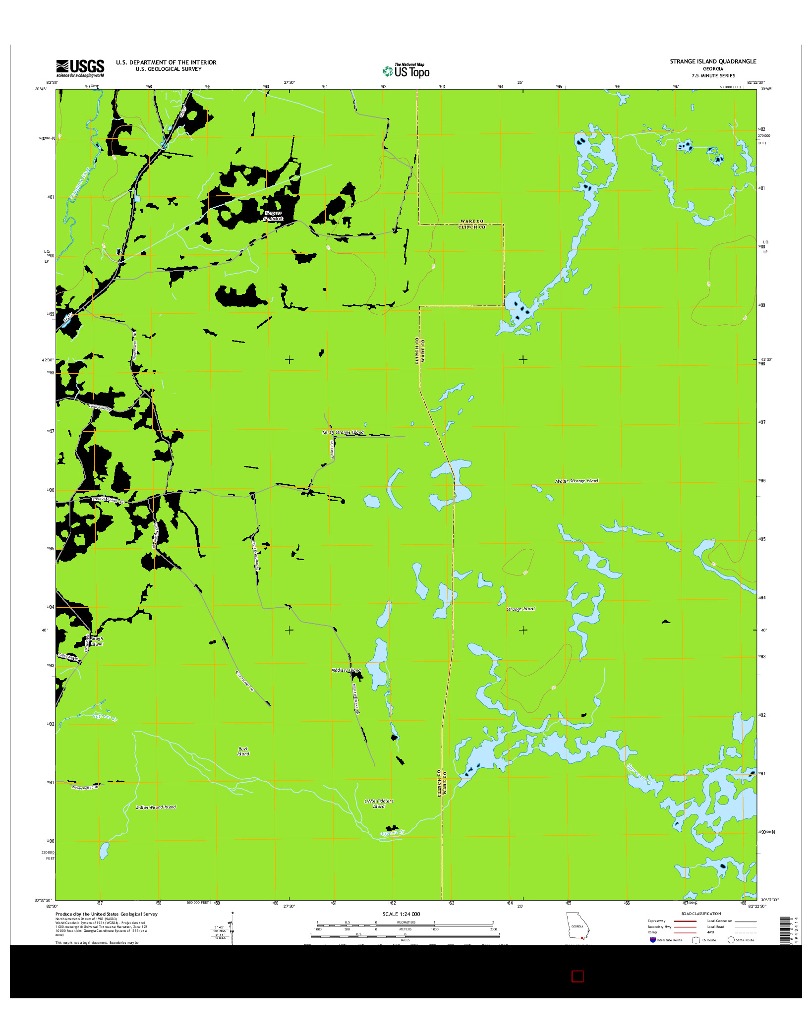 USGS US TOPO 7.5-MINUTE MAP FOR STRANGE ISLAND, GA 2014