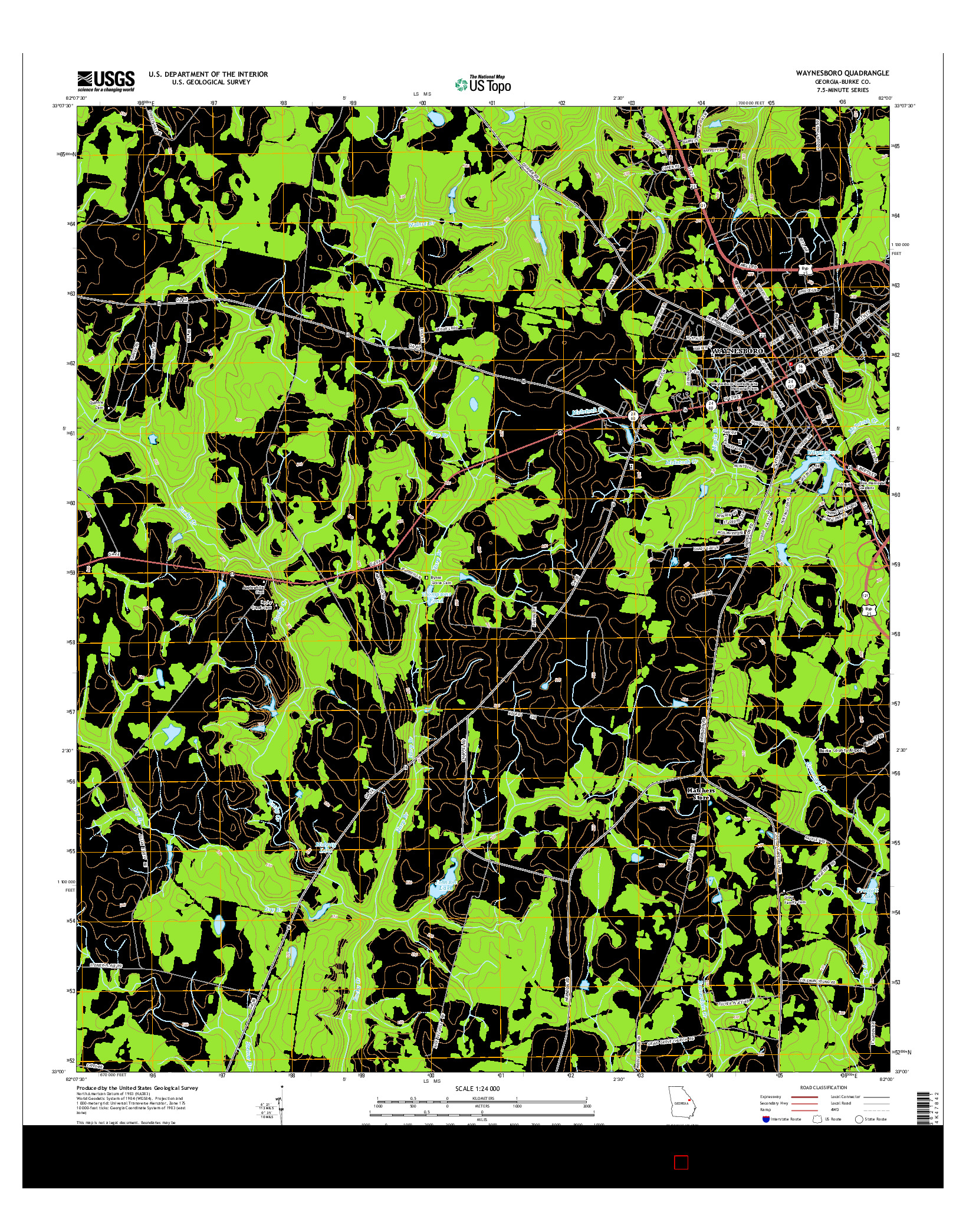 USGS US TOPO 7.5-MINUTE MAP FOR WAYNESBORO, GA 2014