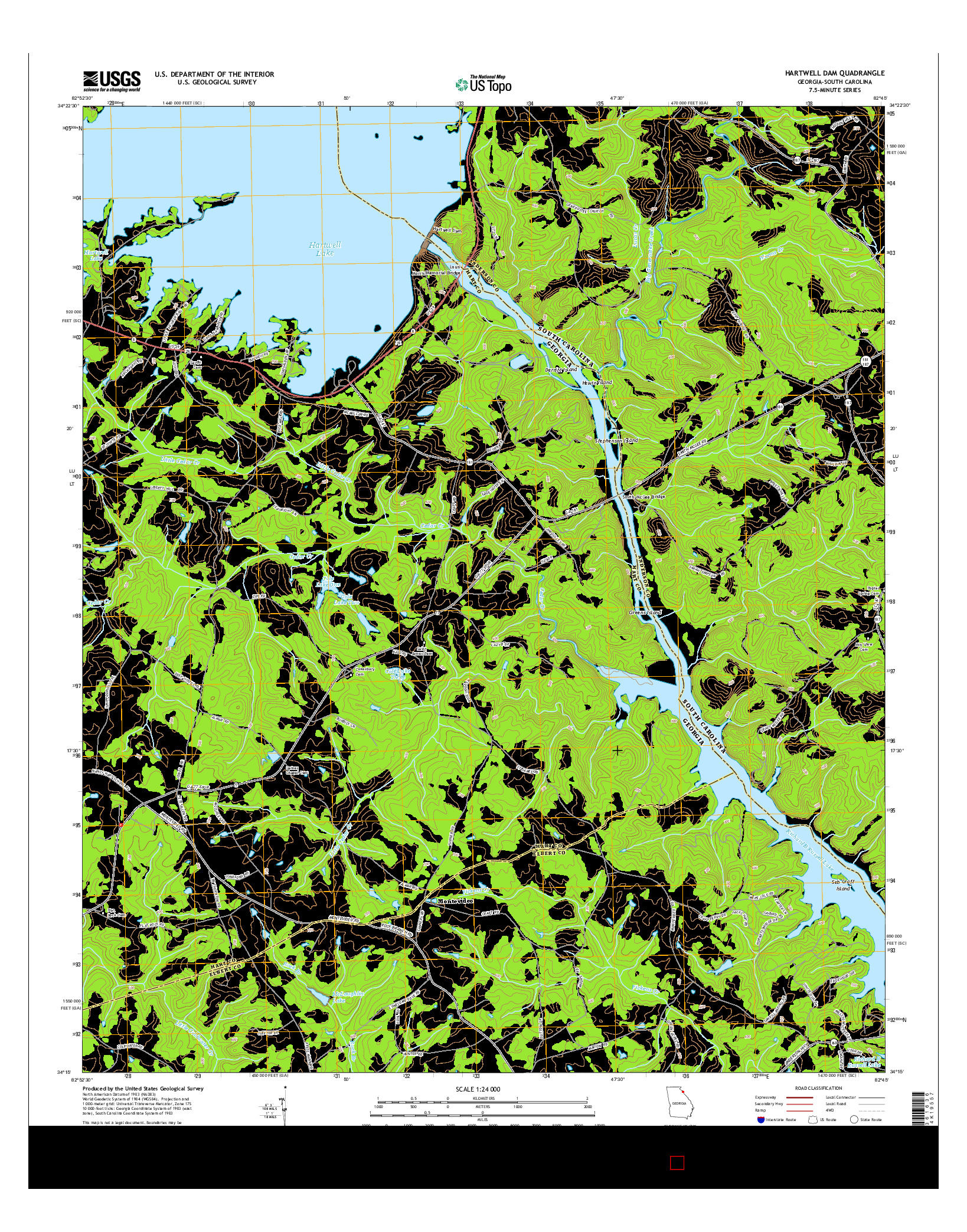 USGS US TOPO 7.5-MINUTE MAP FOR HARTWELL DAM, GA-SC 2014