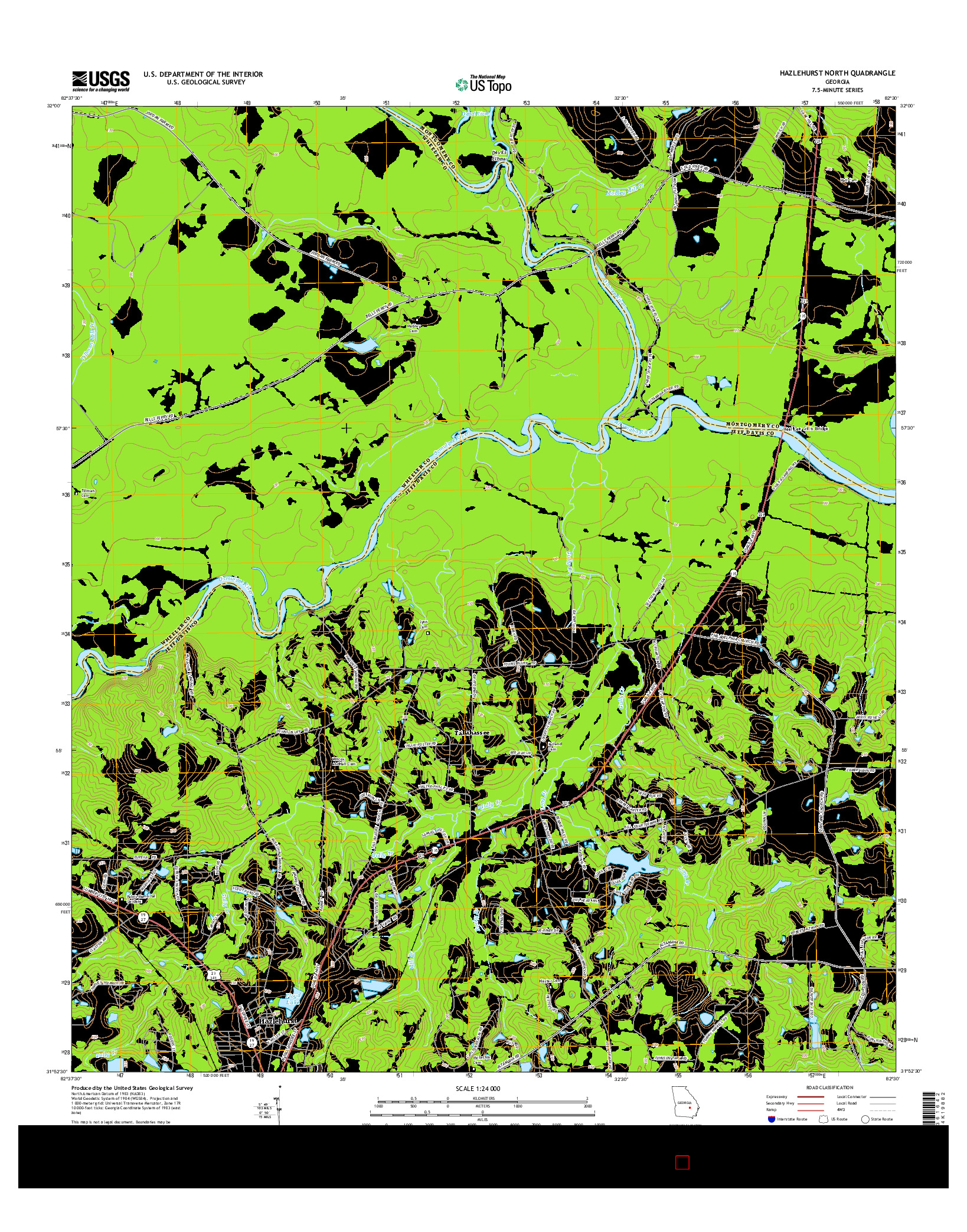 USGS US TOPO 7.5-MINUTE MAP FOR HAZLEHURST NORTH, GA 2014