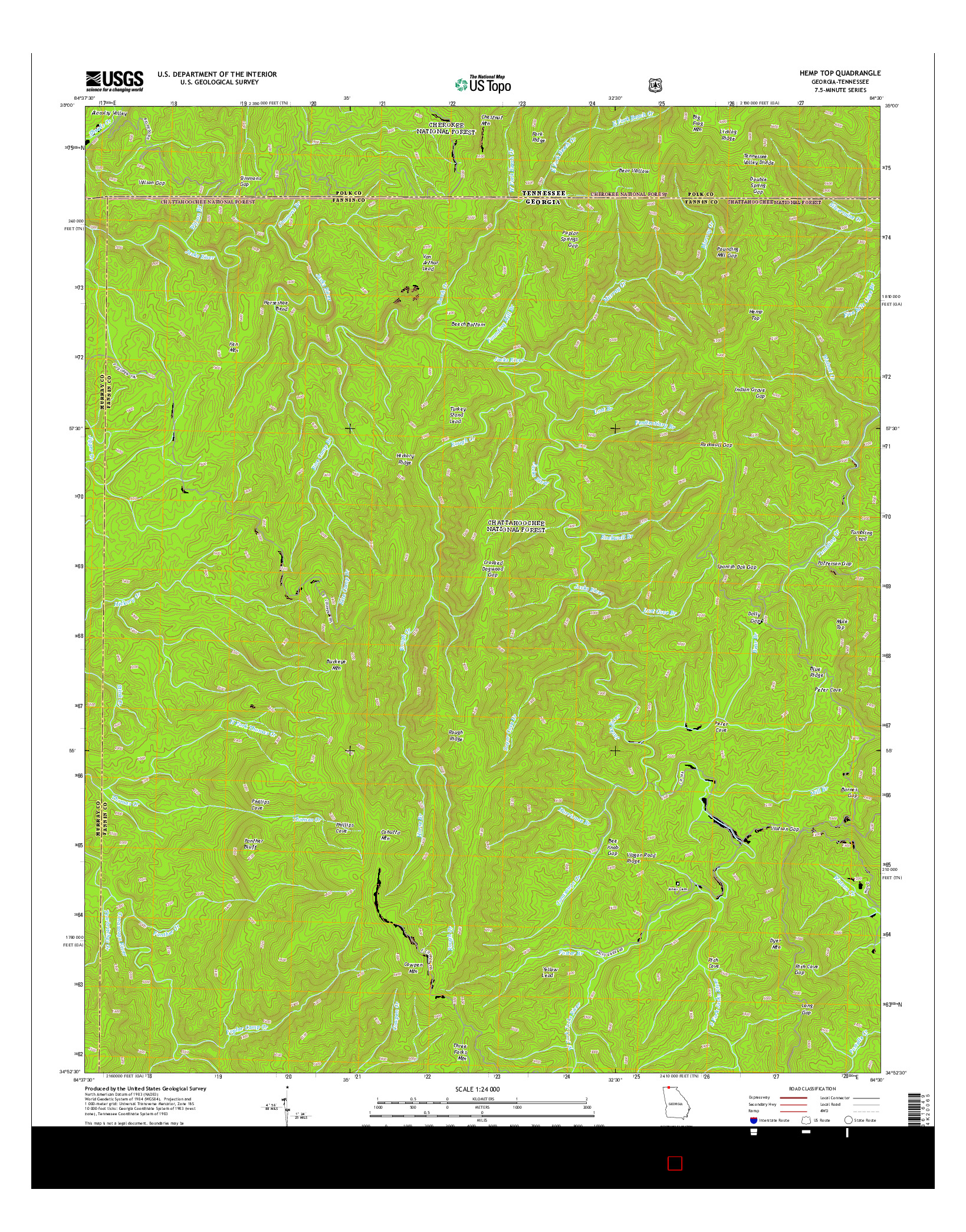 USGS US TOPO 7.5-MINUTE MAP FOR HEMP TOP, GA-TN 2014
