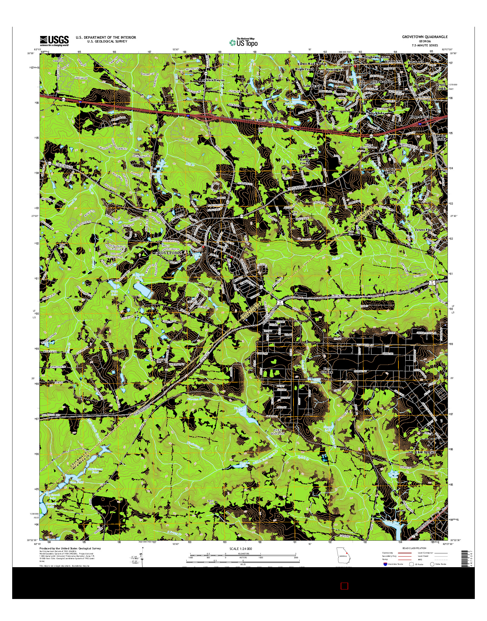 USGS US TOPO 7.5-MINUTE MAP FOR GROVETOWN, GA 2014