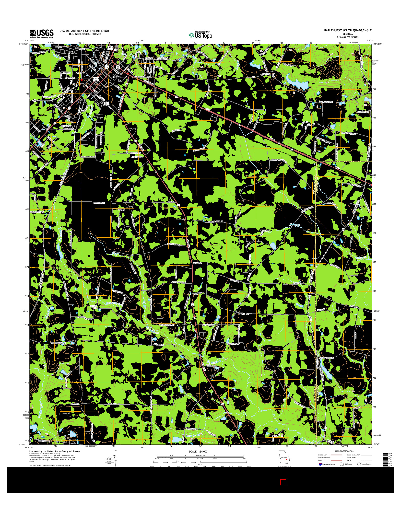 USGS US TOPO 7.5-MINUTE MAP FOR HAZLEHURST SOUTH, GA 2014