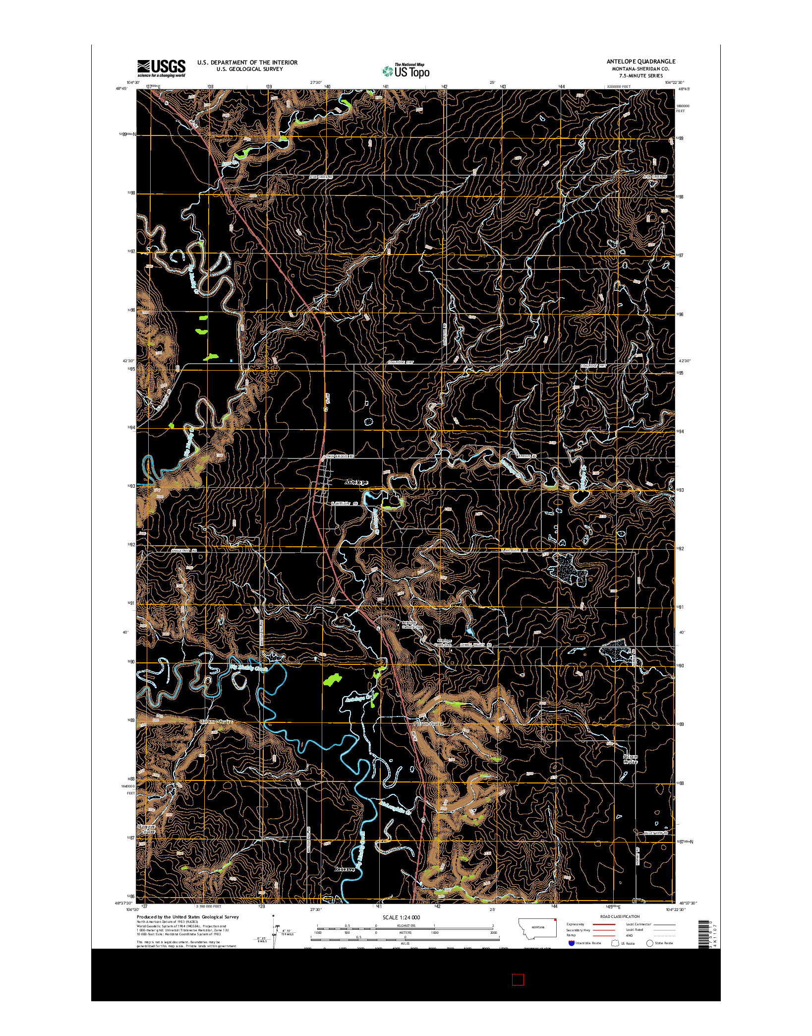 USGS US TOPO 7.5-MINUTE MAP FOR ANTELOPE, MT 2014