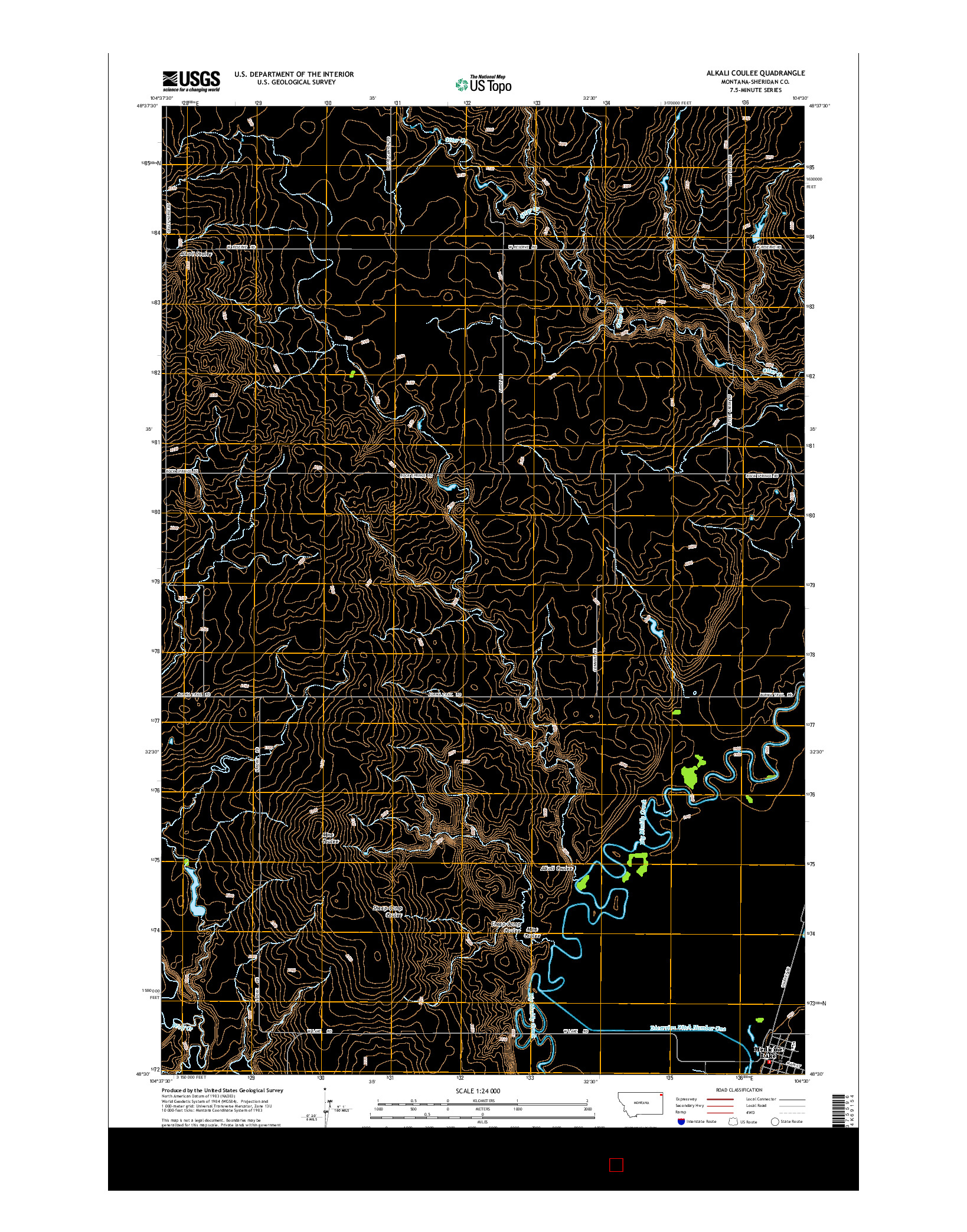 USGS US TOPO 7.5-MINUTE MAP FOR ALKALI COULEE, MT 2014