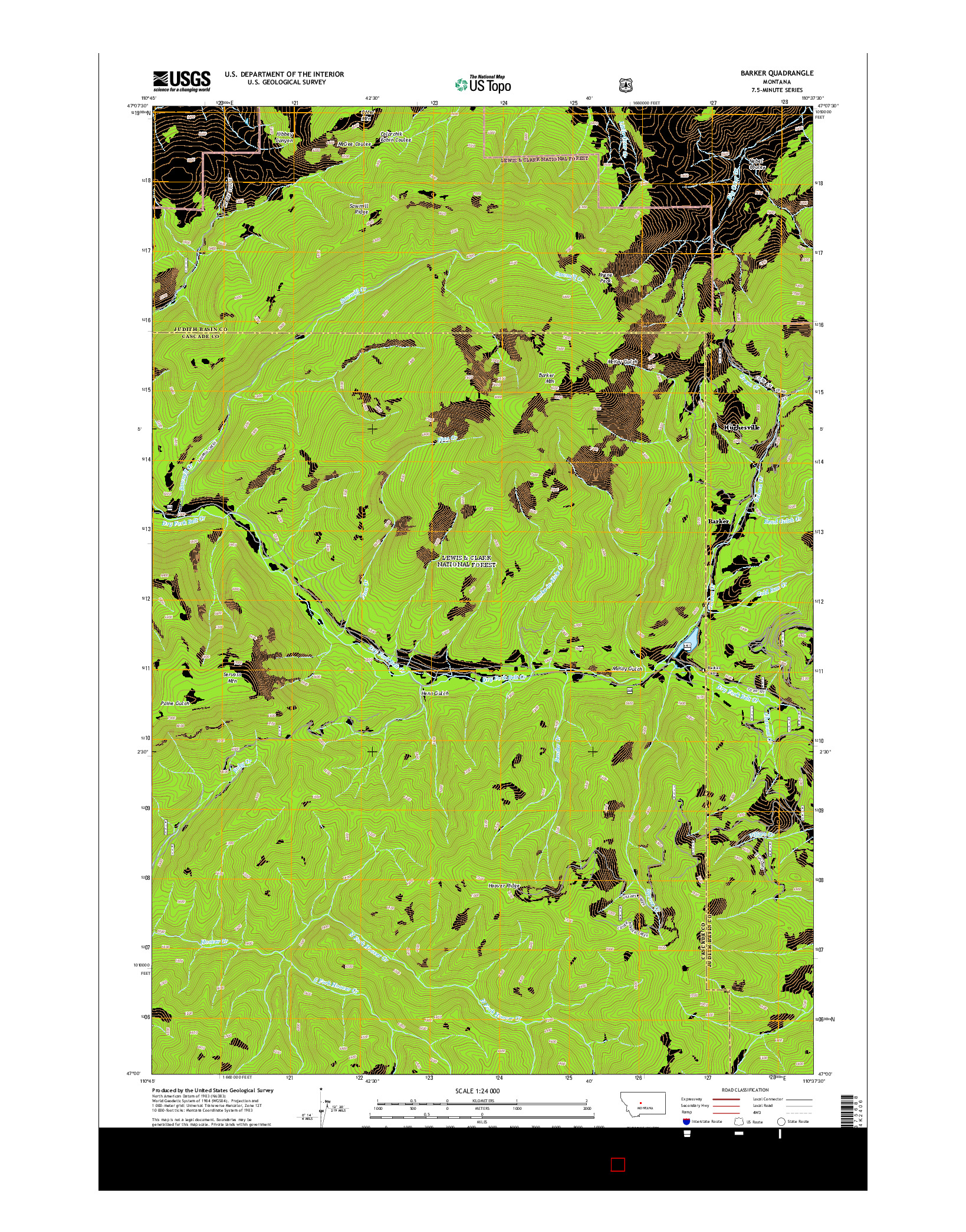 USGS US TOPO 7.5-MINUTE MAP FOR BARKER, MT 2014