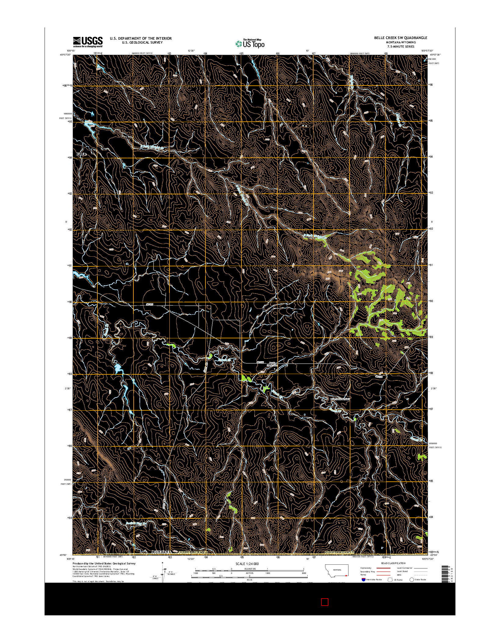 USGS US TOPO 7.5-MINUTE MAP FOR BELLE CREEK SW, MT-WY 2014