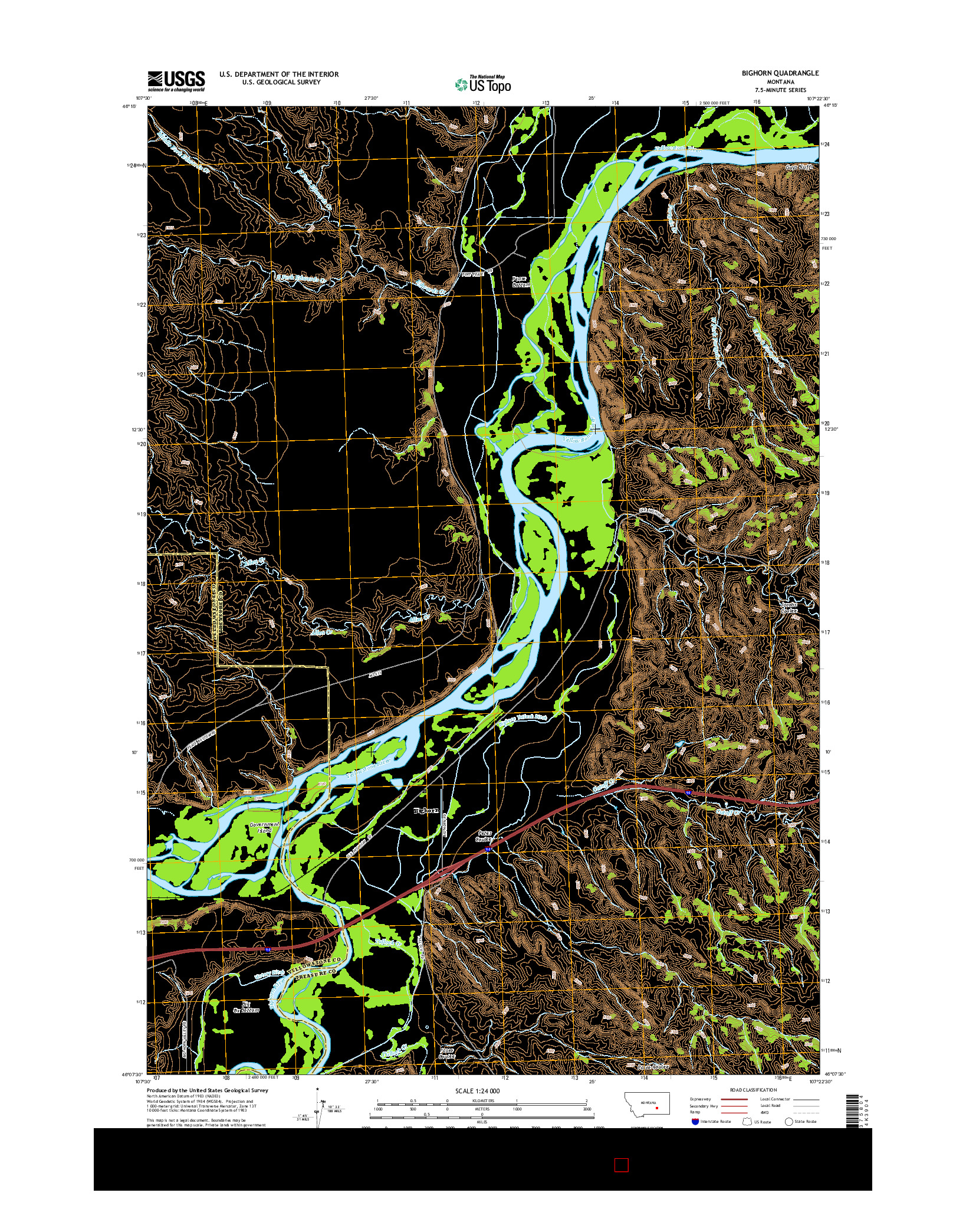 USGS US TOPO 7.5-MINUTE MAP FOR BIGHORN, MT 2014