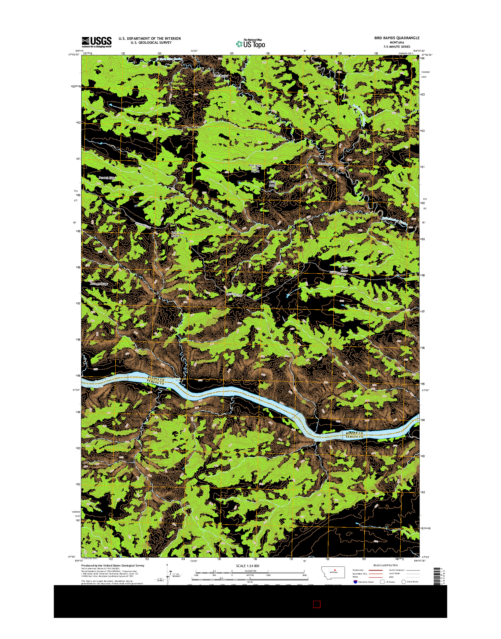 USGS US TOPO 7.5-MINUTE MAP FOR BIRD RAPIDS, MT 2014