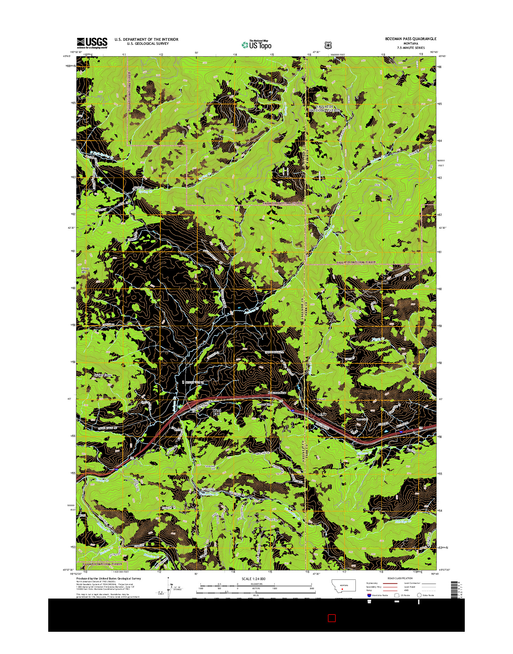 USGS US TOPO 7.5-MINUTE MAP FOR BOZEMAN PASS, MT 2014