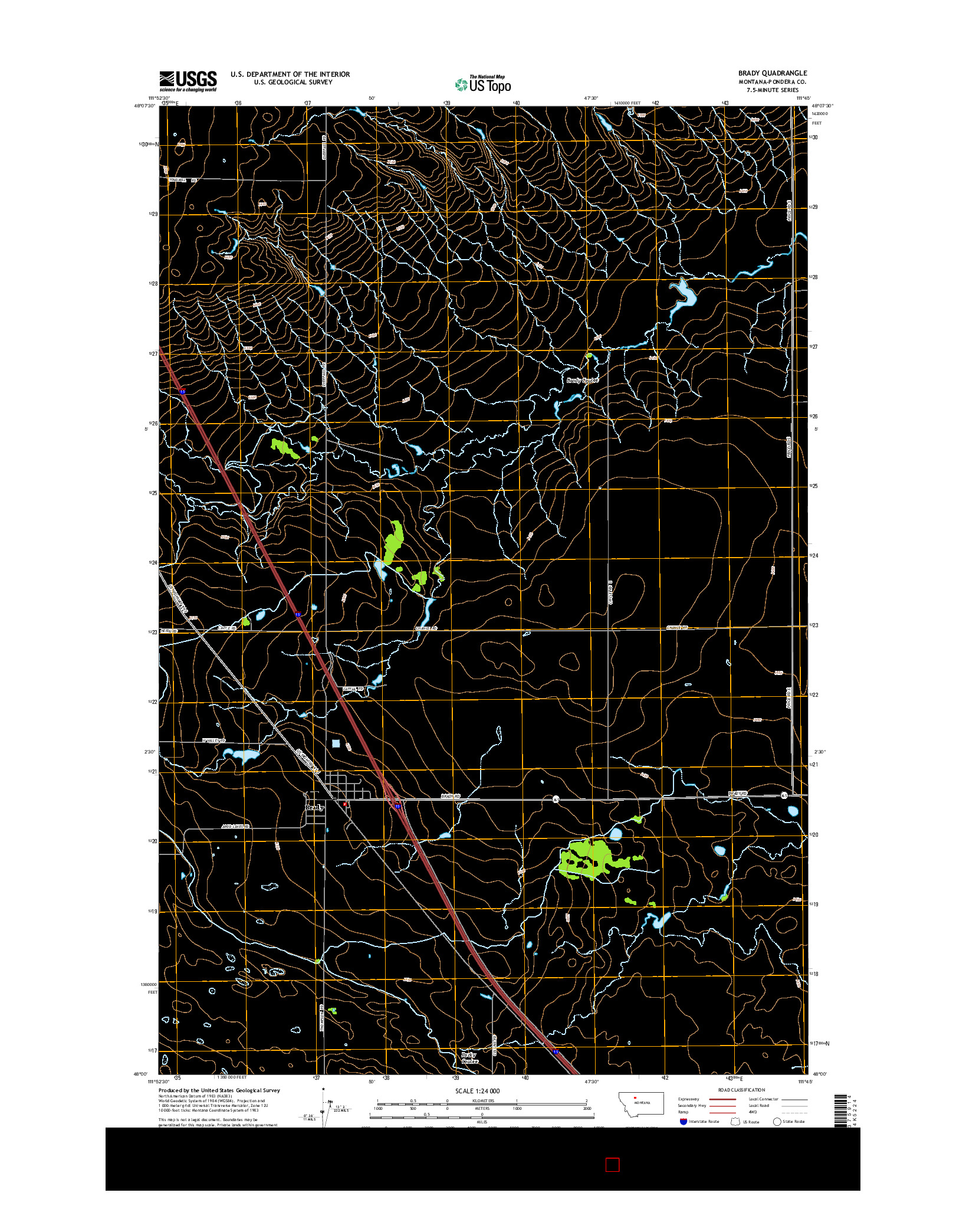 USGS US TOPO 7.5-MINUTE MAP FOR BRADY, MT 2014