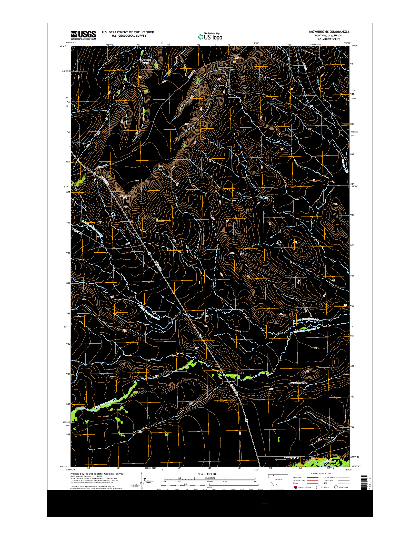 USGS US TOPO 7.5-MINUTE MAP FOR BROWNING NE, MT 2014
