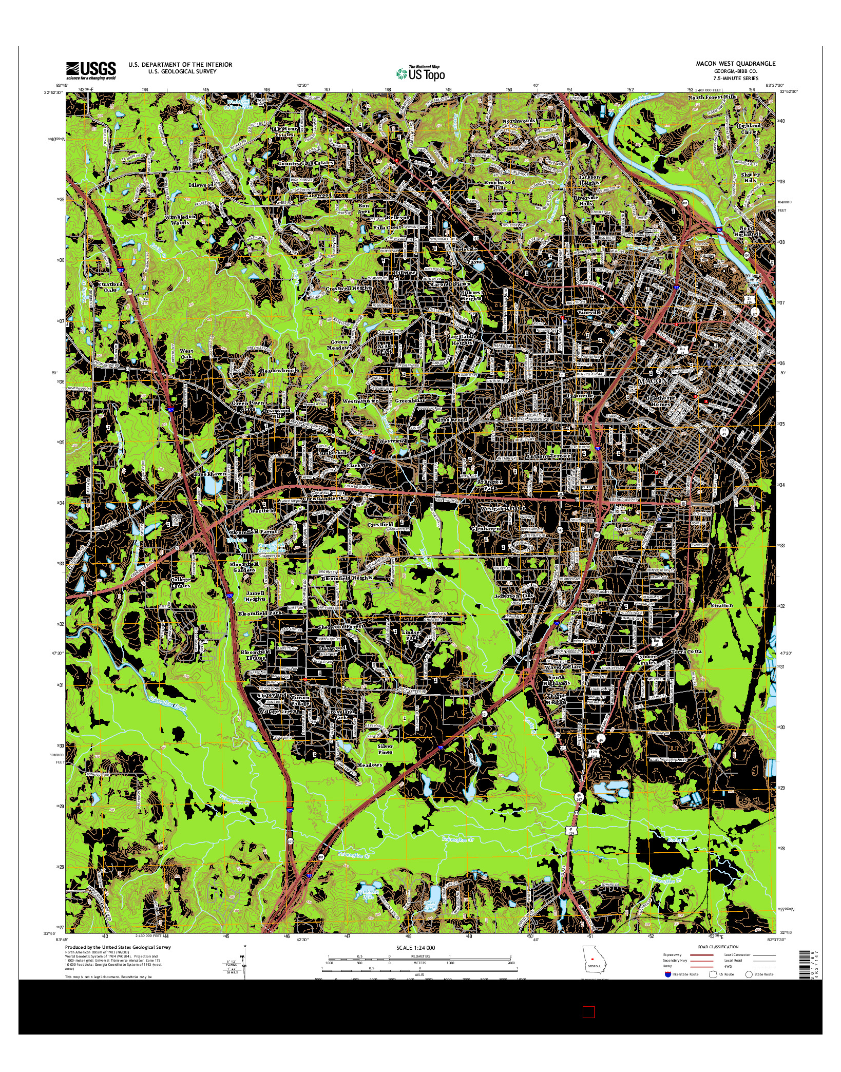 USGS US TOPO 7.5-MINUTE MAP FOR MACON WEST, GA 2014
