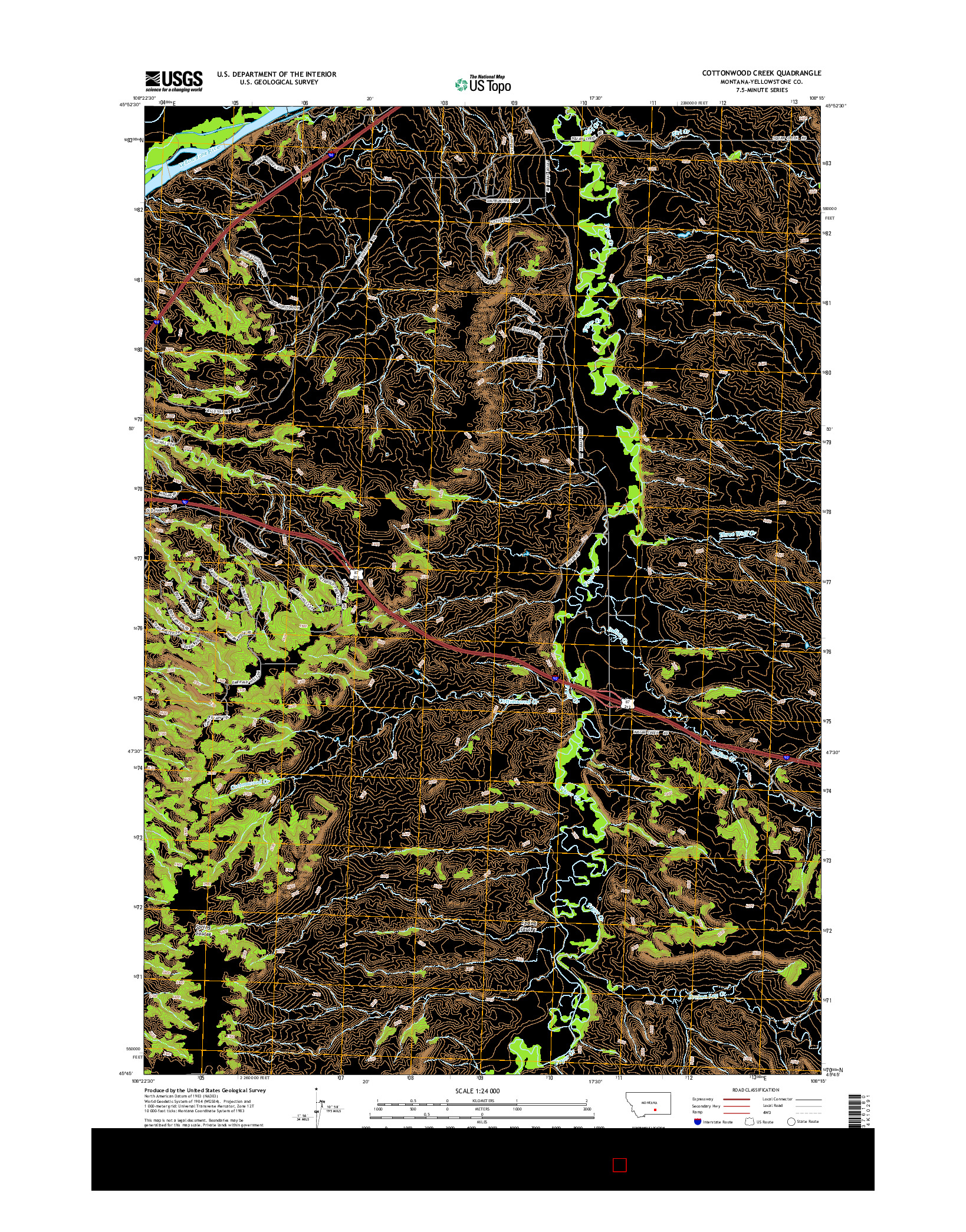 USGS US TOPO 7.5-MINUTE MAP FOR COTTONWOOD CREEK, MT 2014