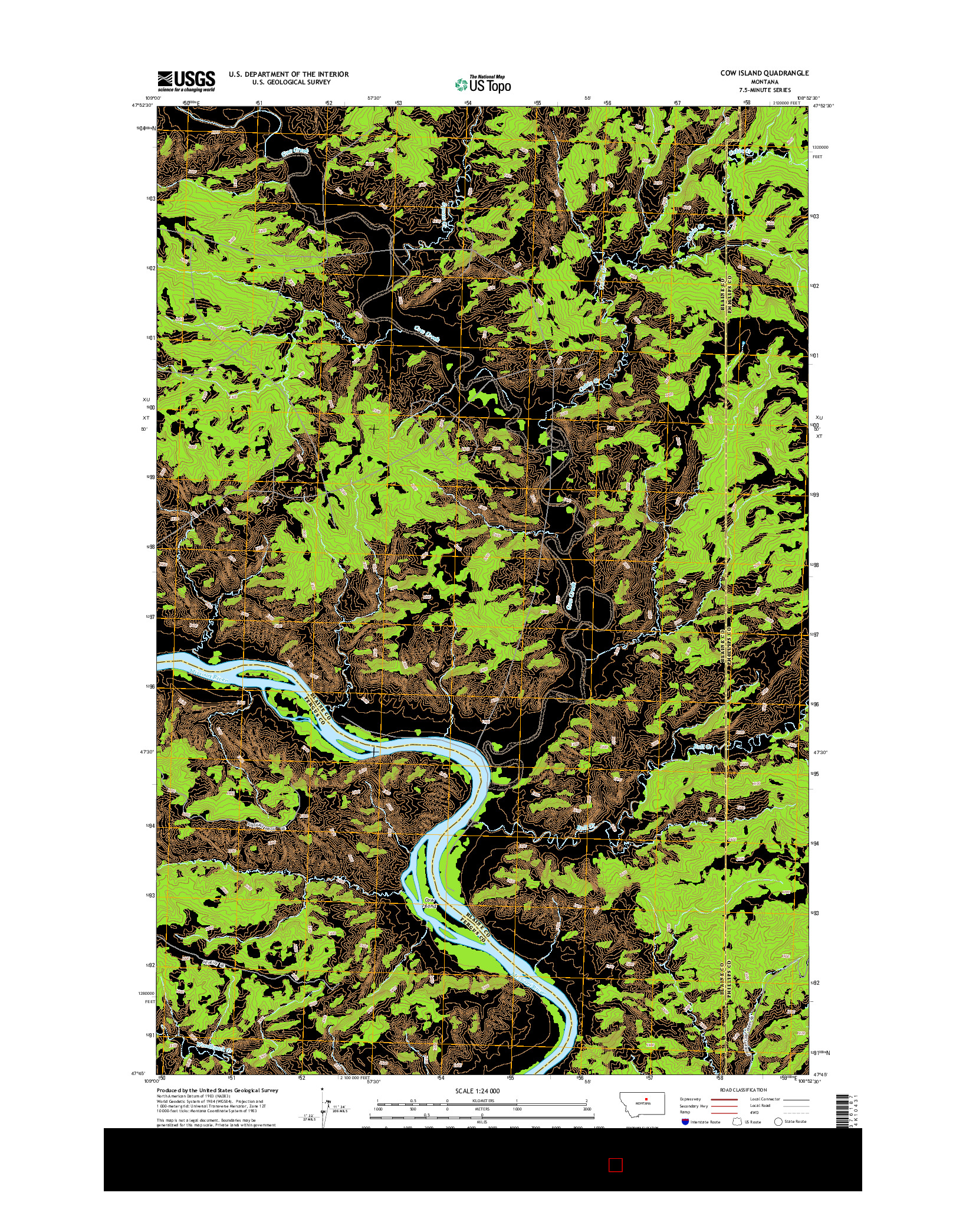 USGS US TOPO 7.5-MINUTE MAP FOR COW ISLAND, MT 2014