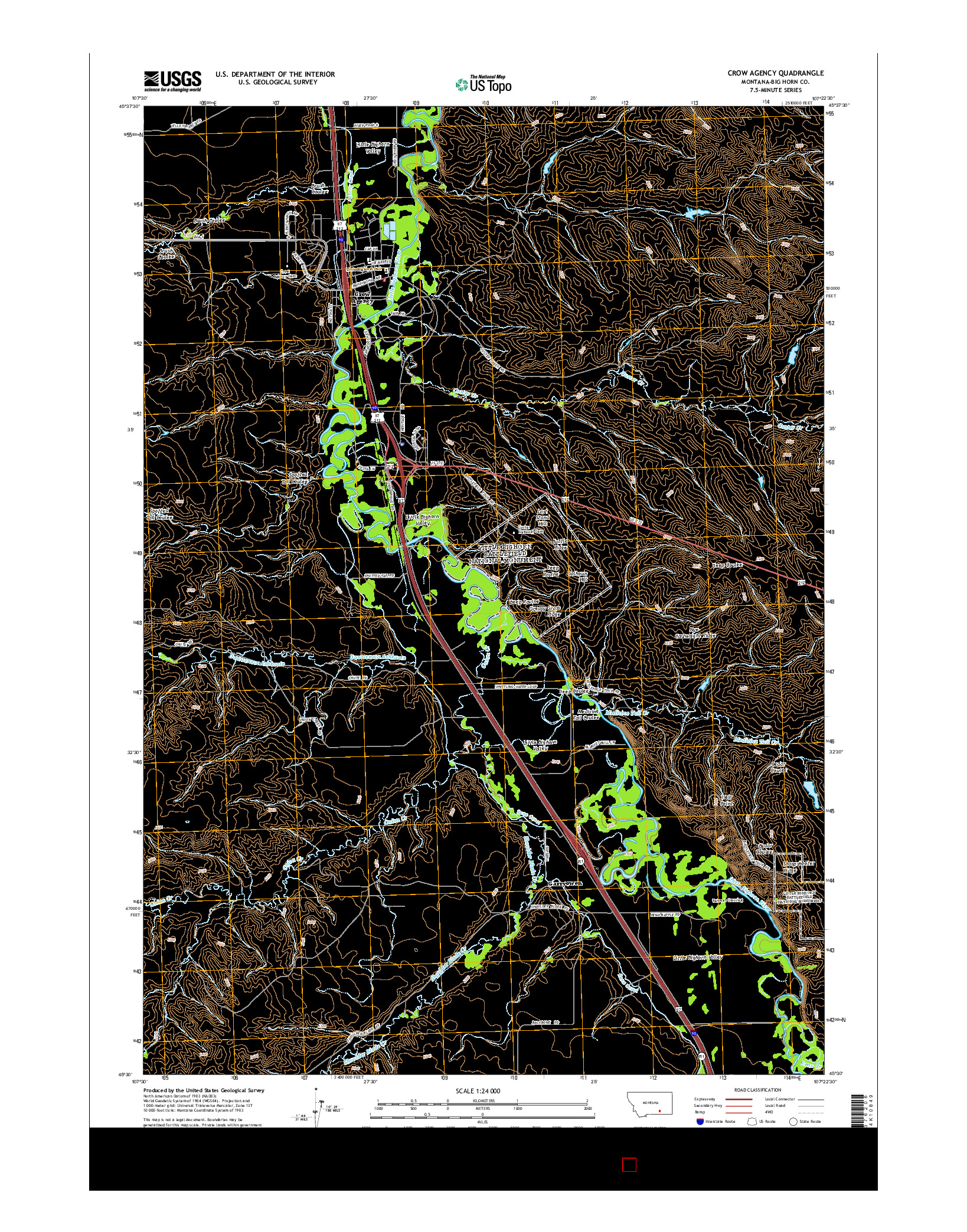 USGS US TOPO 7.5-MINUTE MAP FOR CROW AGENCY, MT 2014