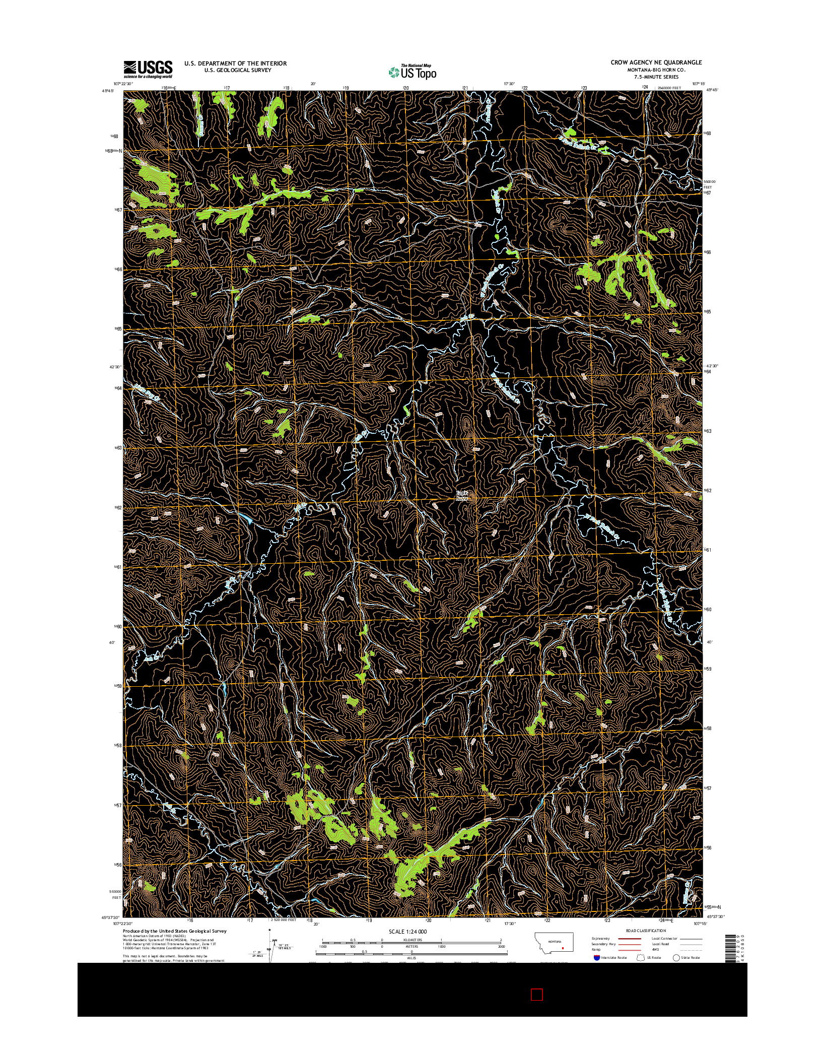 USGS US TOPO 7.5-MINUTE MAP FOR CROW AGENCY NE, MT 2014