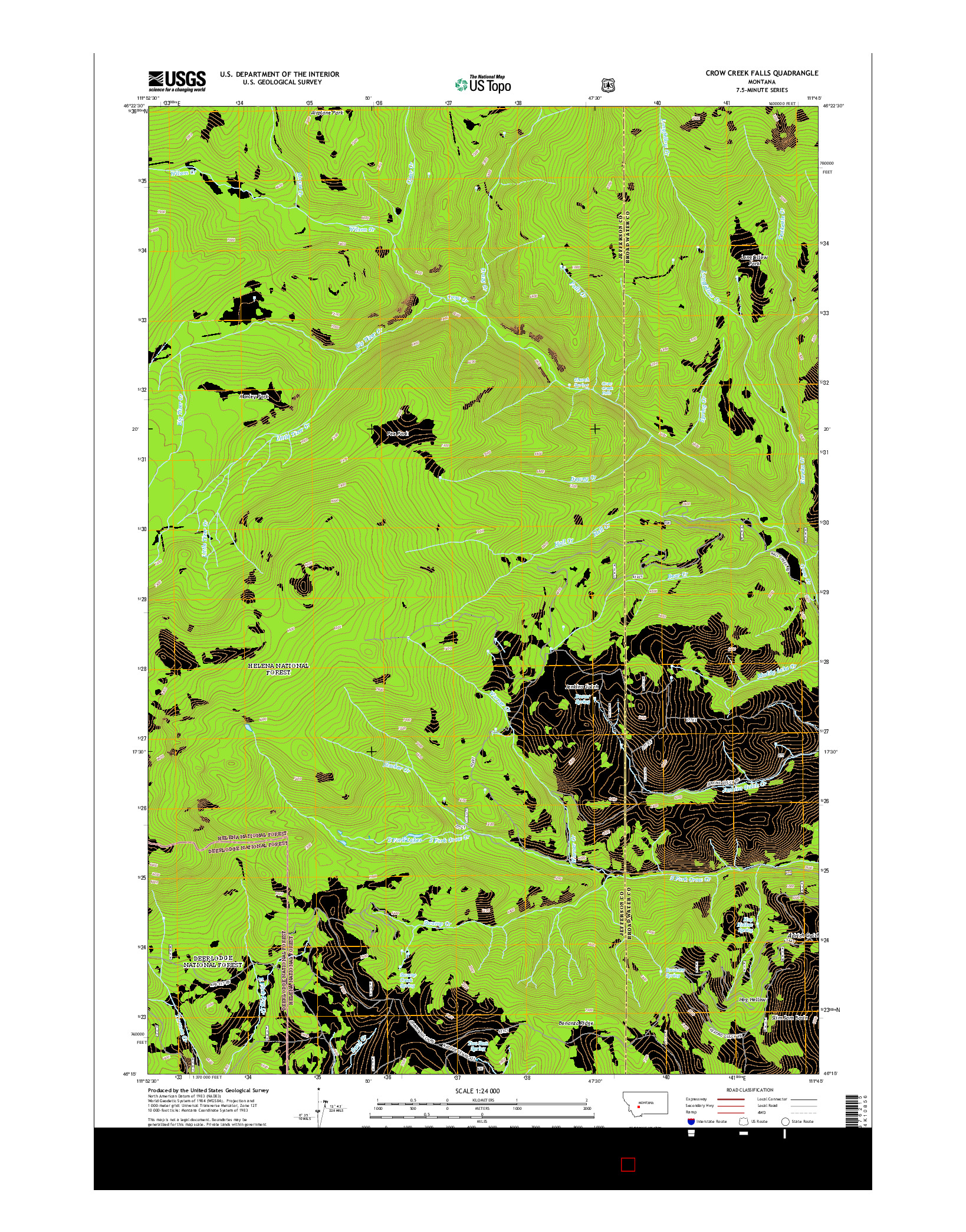 USGS US TOPO 7.5-MINUTE MAP FOR CROW CREEK FALLS, MT 2014