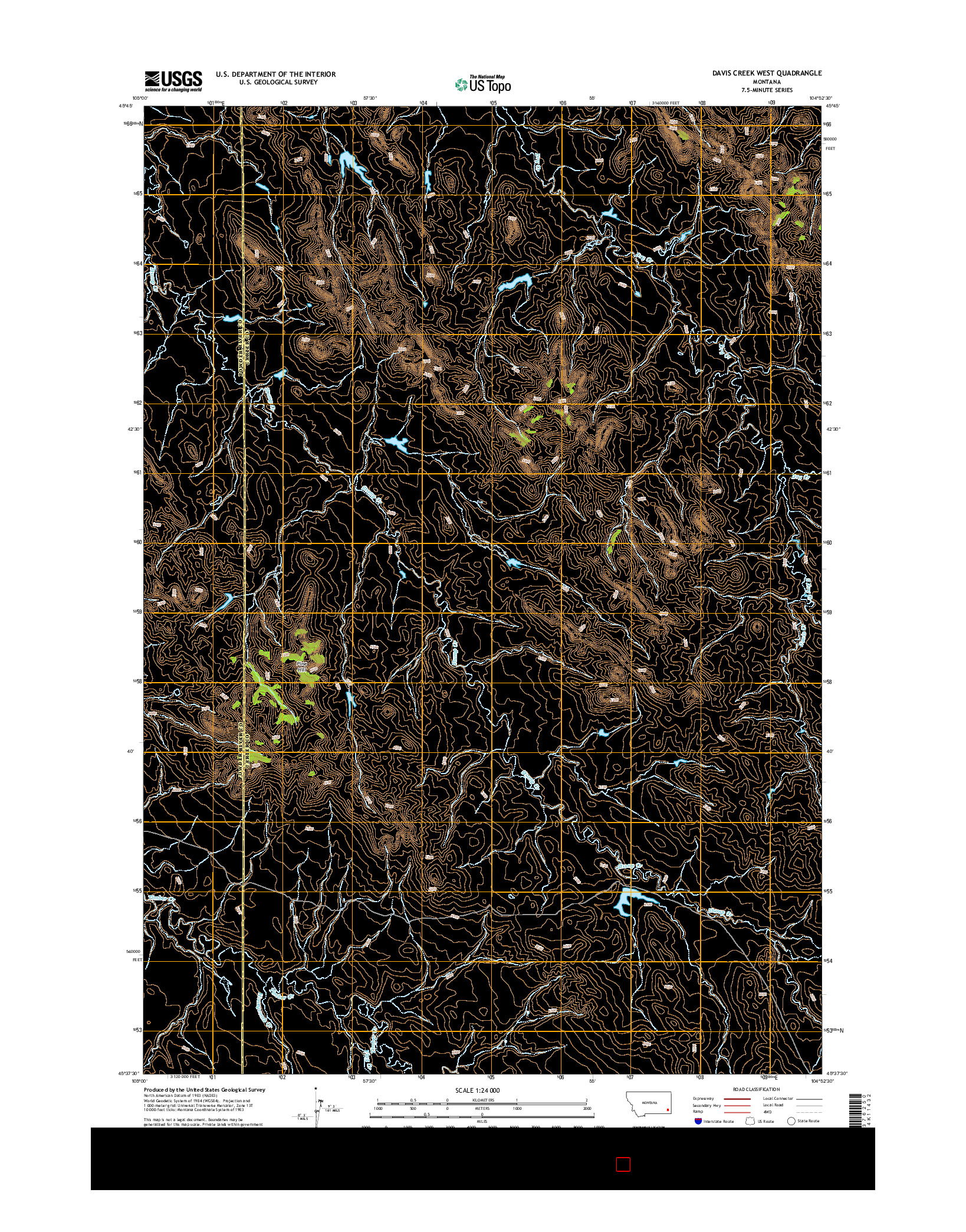 USGS US TOPO 7.5-MINUTE MAP FOR DAVIS CREEK WEST, MT 2014