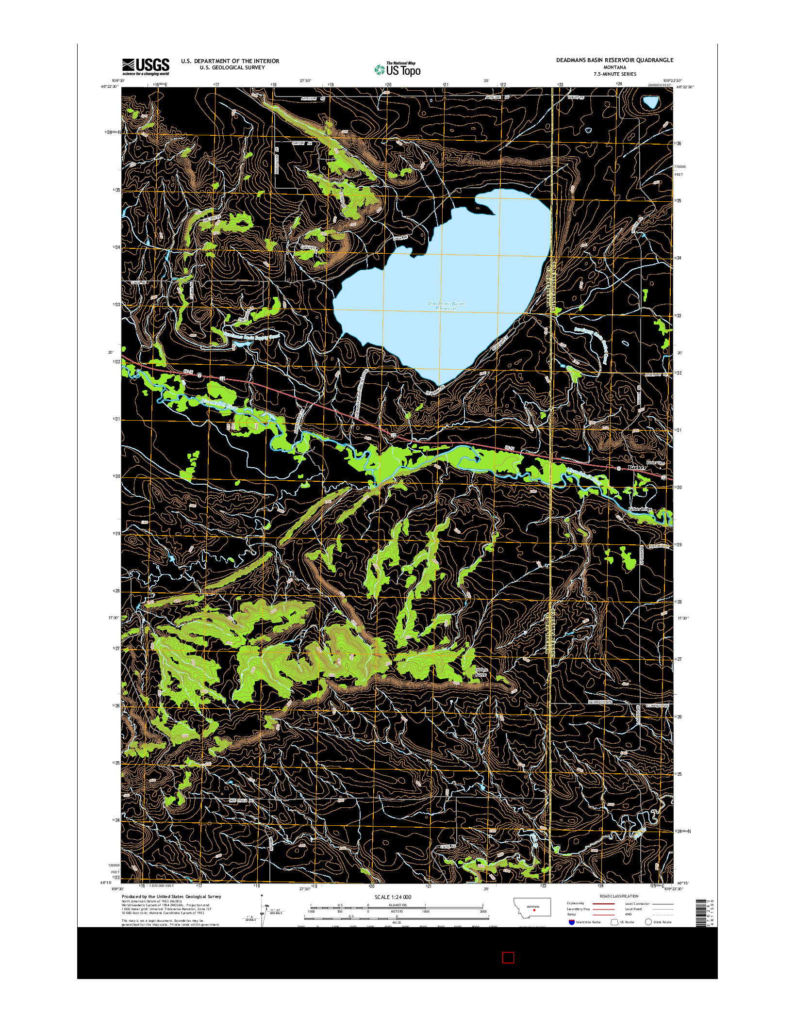 USGS US TOPO 7.5-MINUTE MAP FOR DEADMANS BASIN RESERVOIR, MT 2014