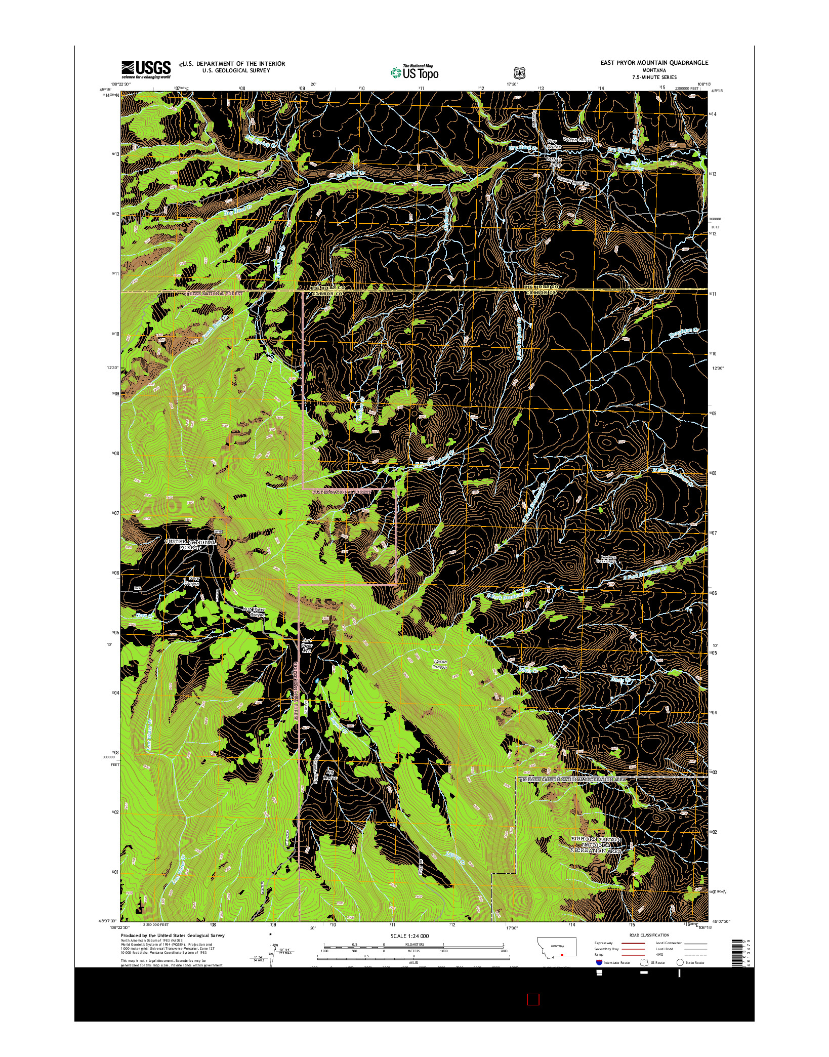 USGS US TOPO 7.5-MINUTE MAP FOR EAST PRYOR MOUNTAIN, MT 2014