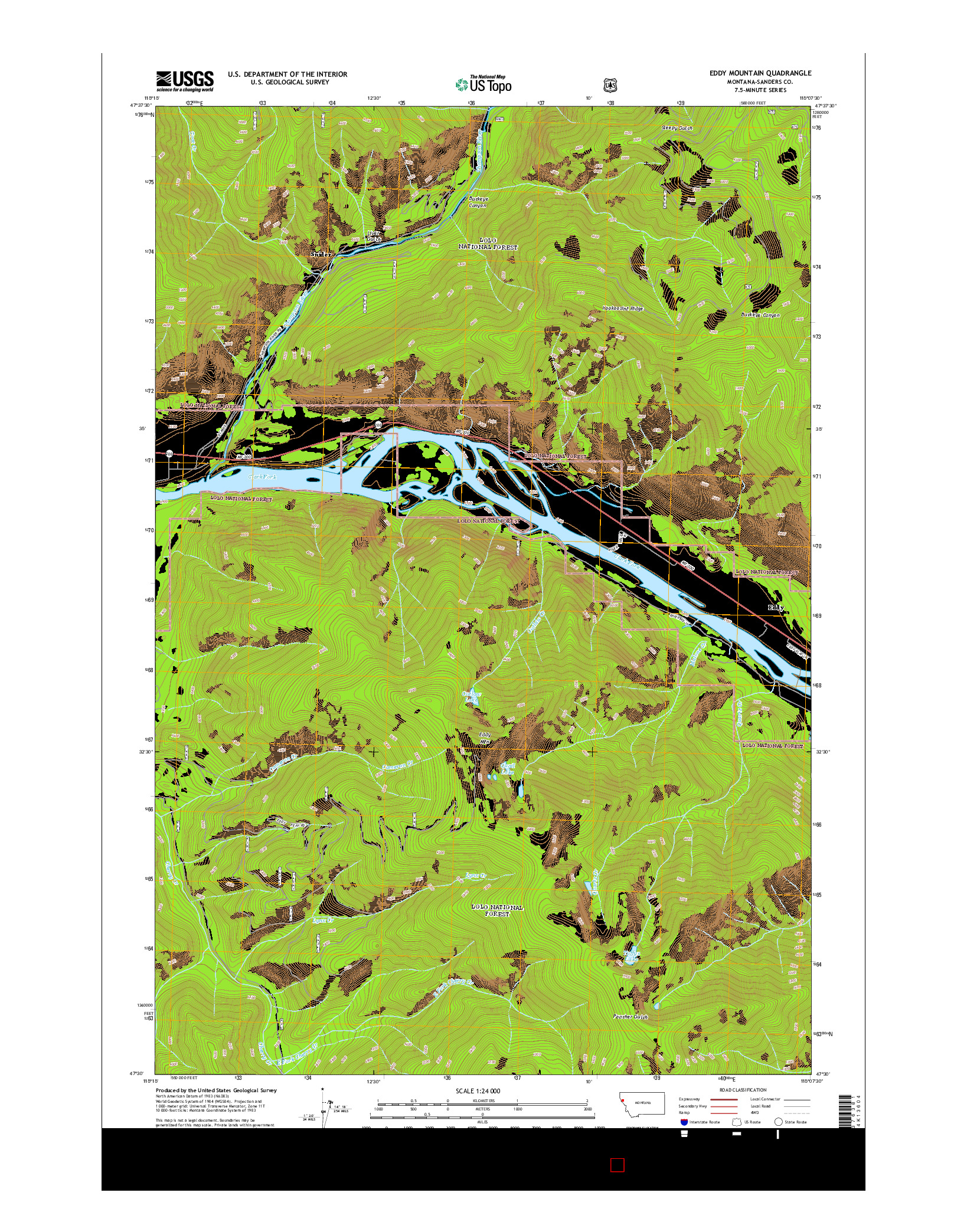 USGS US TOPO 7.5-MINUTE MAP FOR EDDY MOUNTAIN, MT 2014