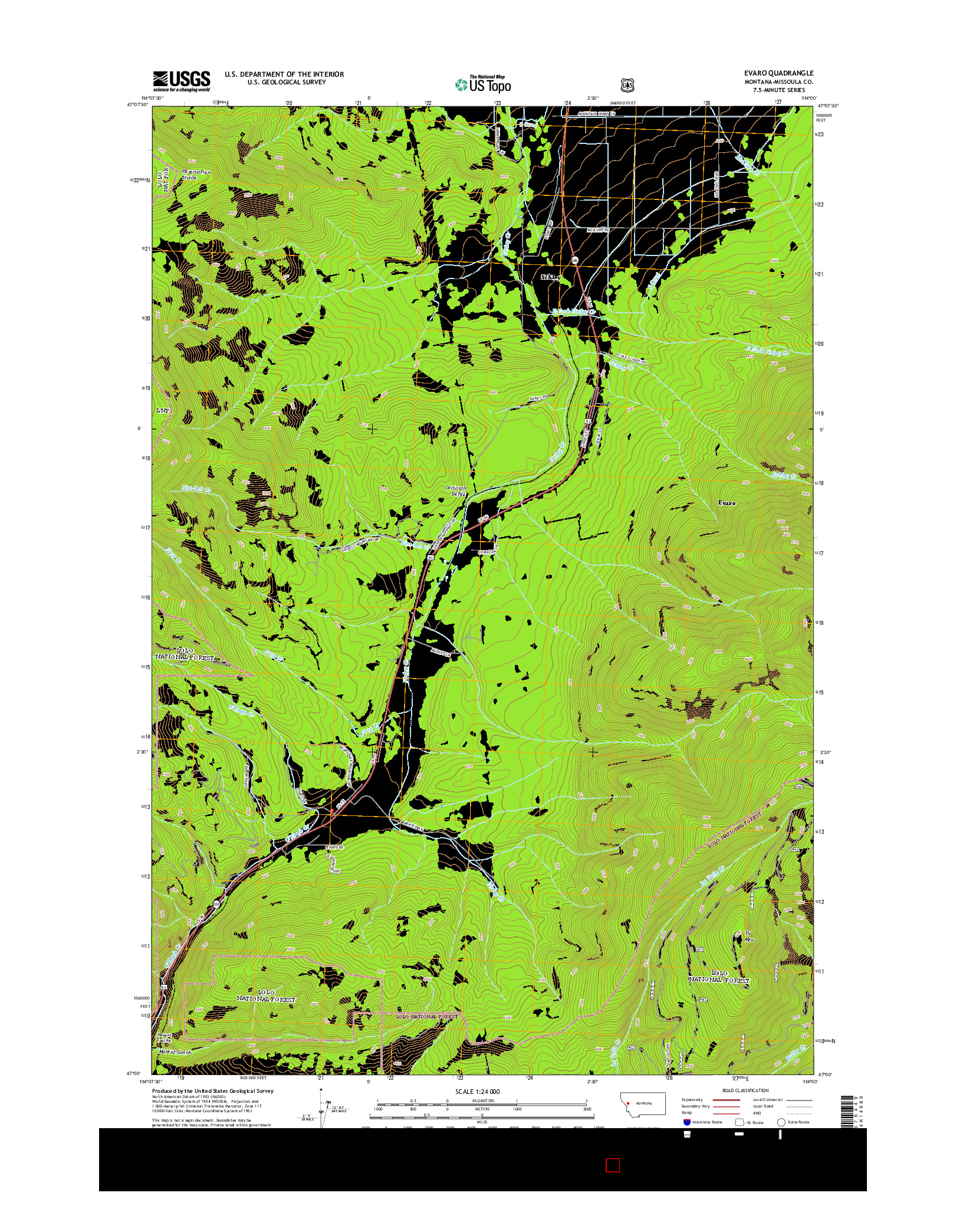 USGS US TOPO 7.5-MINUTE MAP FOR EVARO, MT 2014